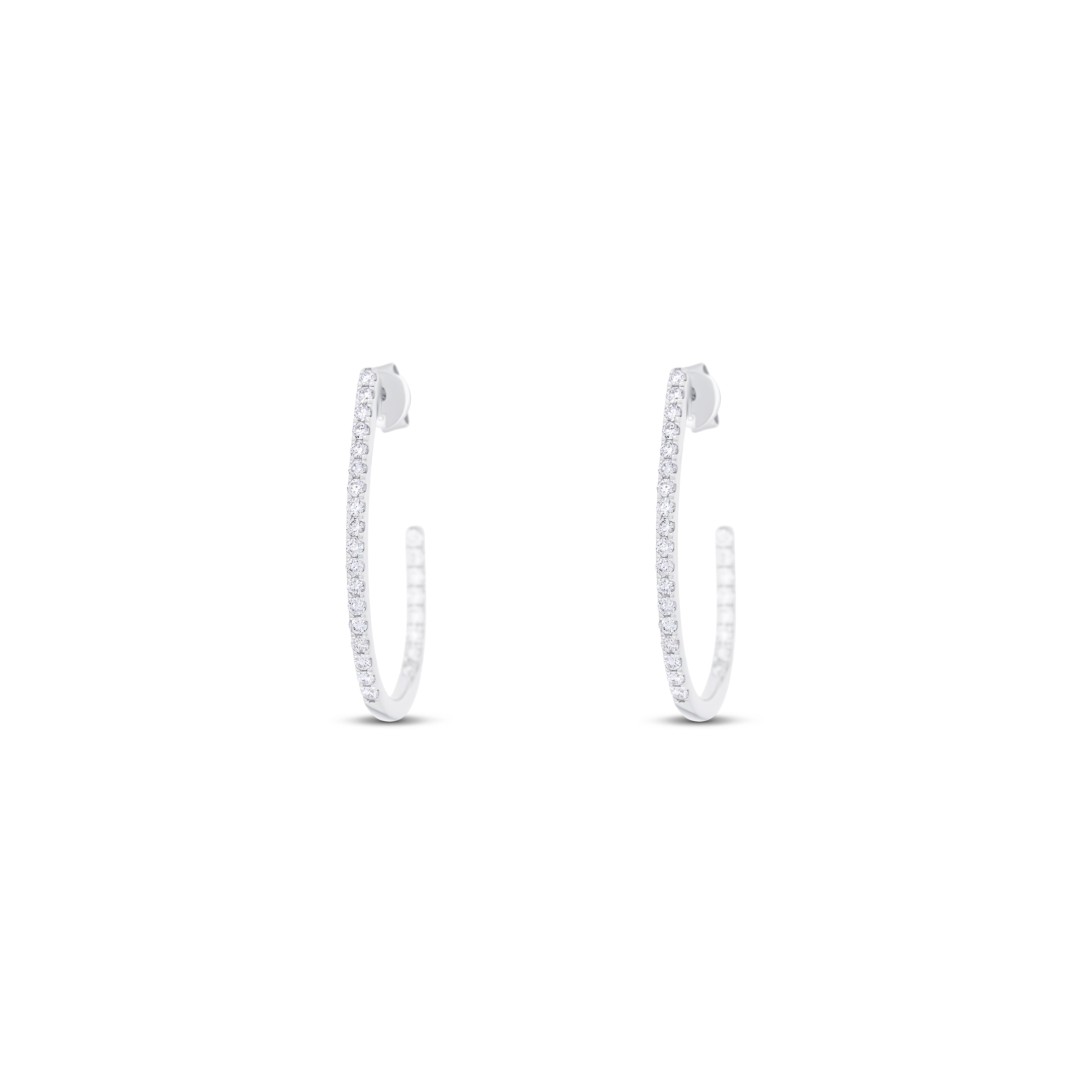 14K White Gold U-Shaped Inside-Out Round Diamond Half Hoop Earrings