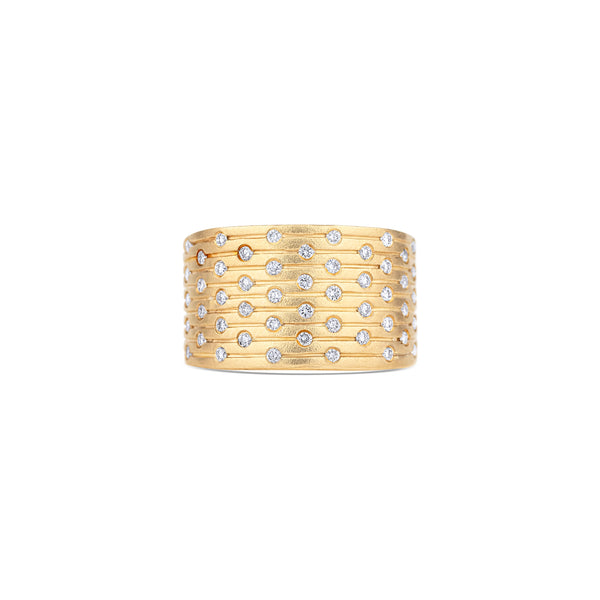 14K Yellow Gold Inlaid Round Brilliant Diamond Wide Band