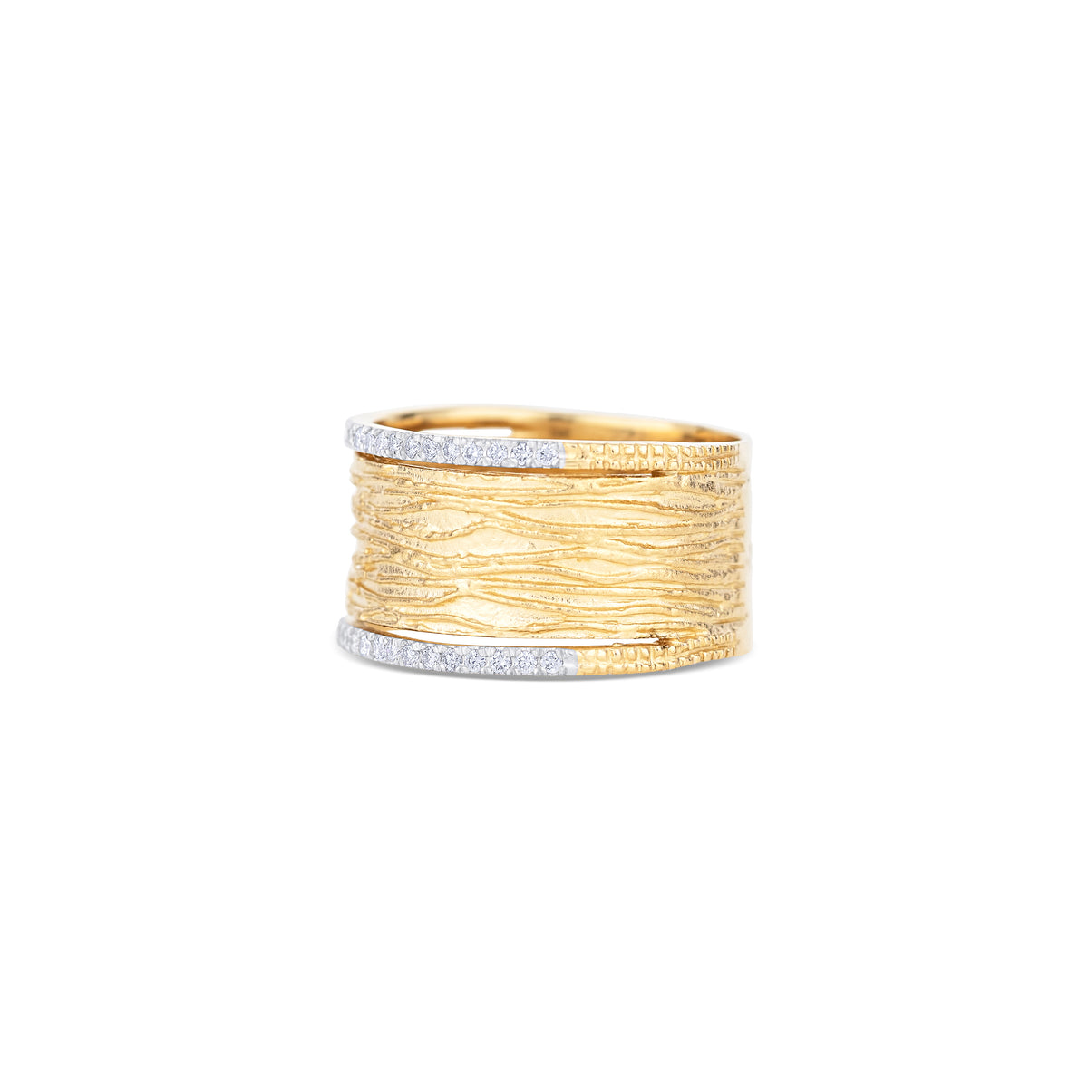 14k Yellow Gold and 14k White Gold Diamond Pavé Carved Band
