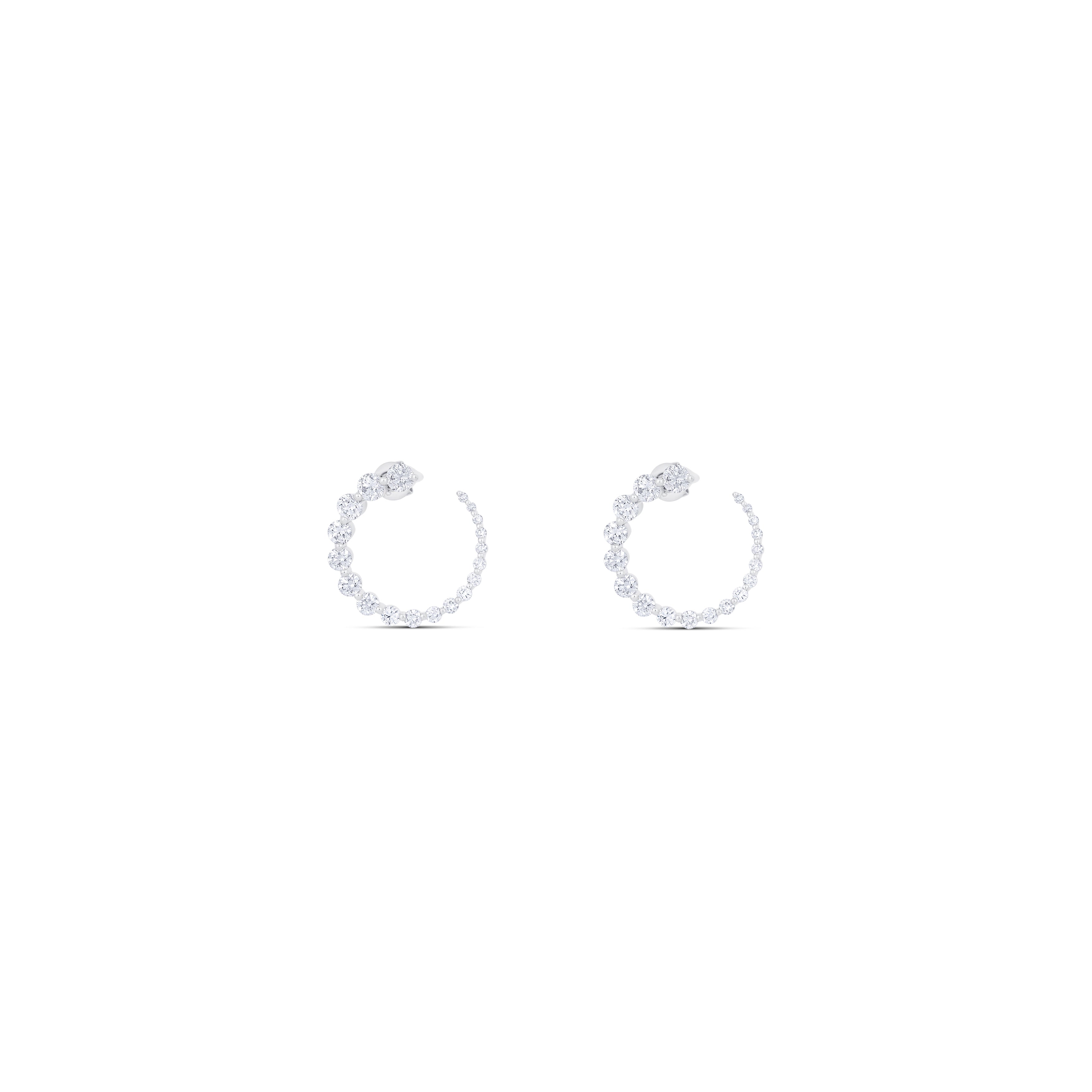 14K White Gold Graduated Round Diamond Open Loop Post Earrings