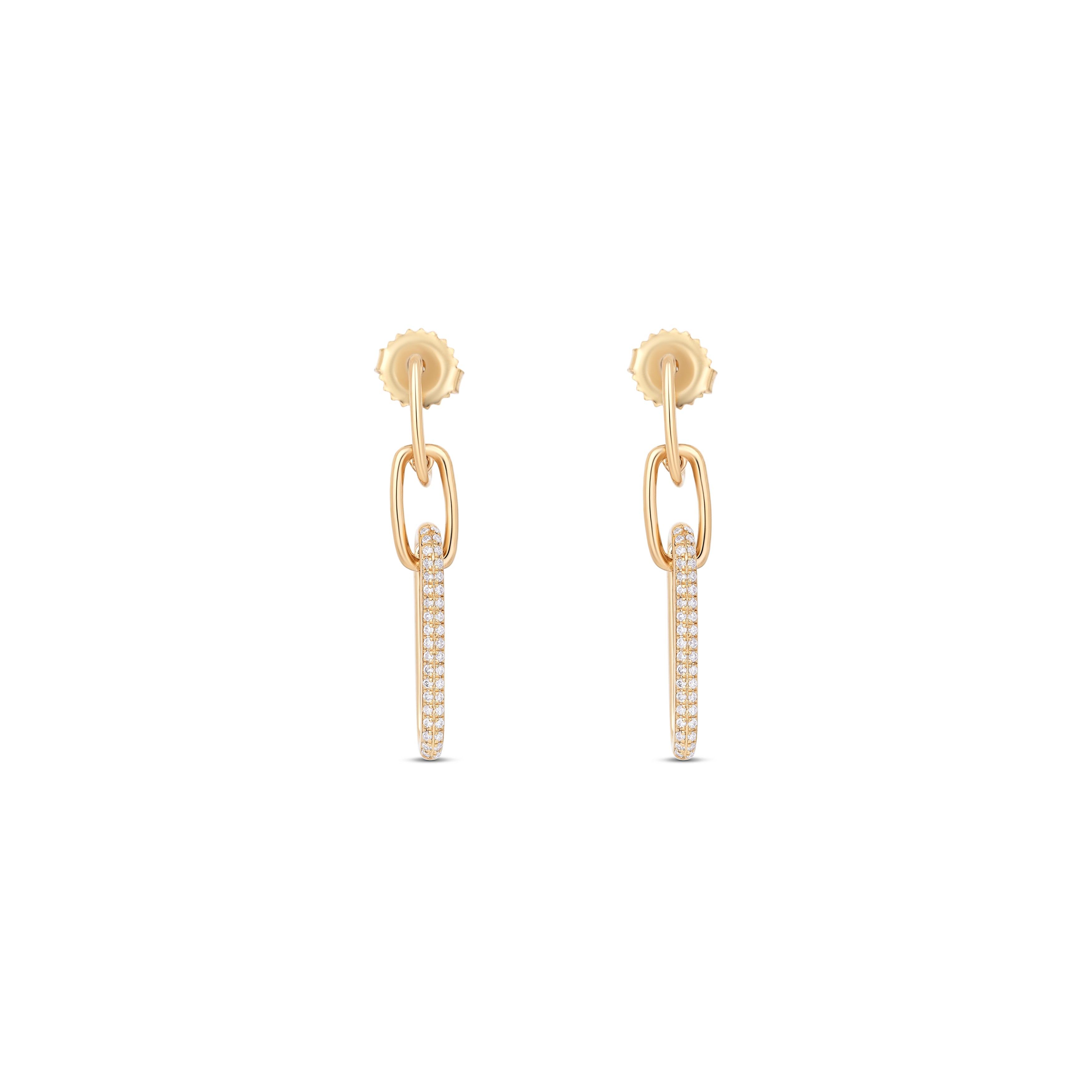 14K Yellow Gold Round Diamond Link Drop Earrings
