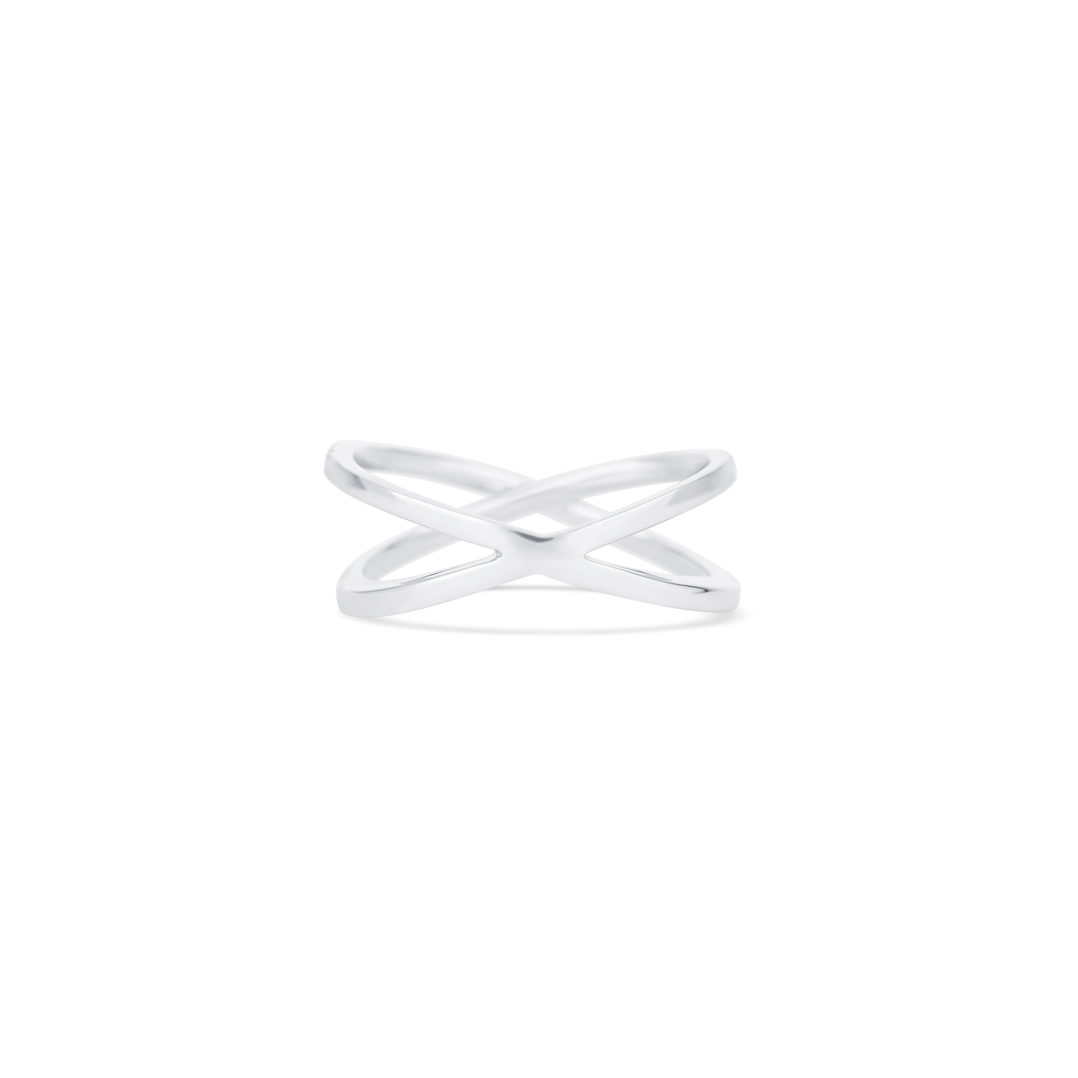 14K White Gold Round Diamond Criss-Cross Ring