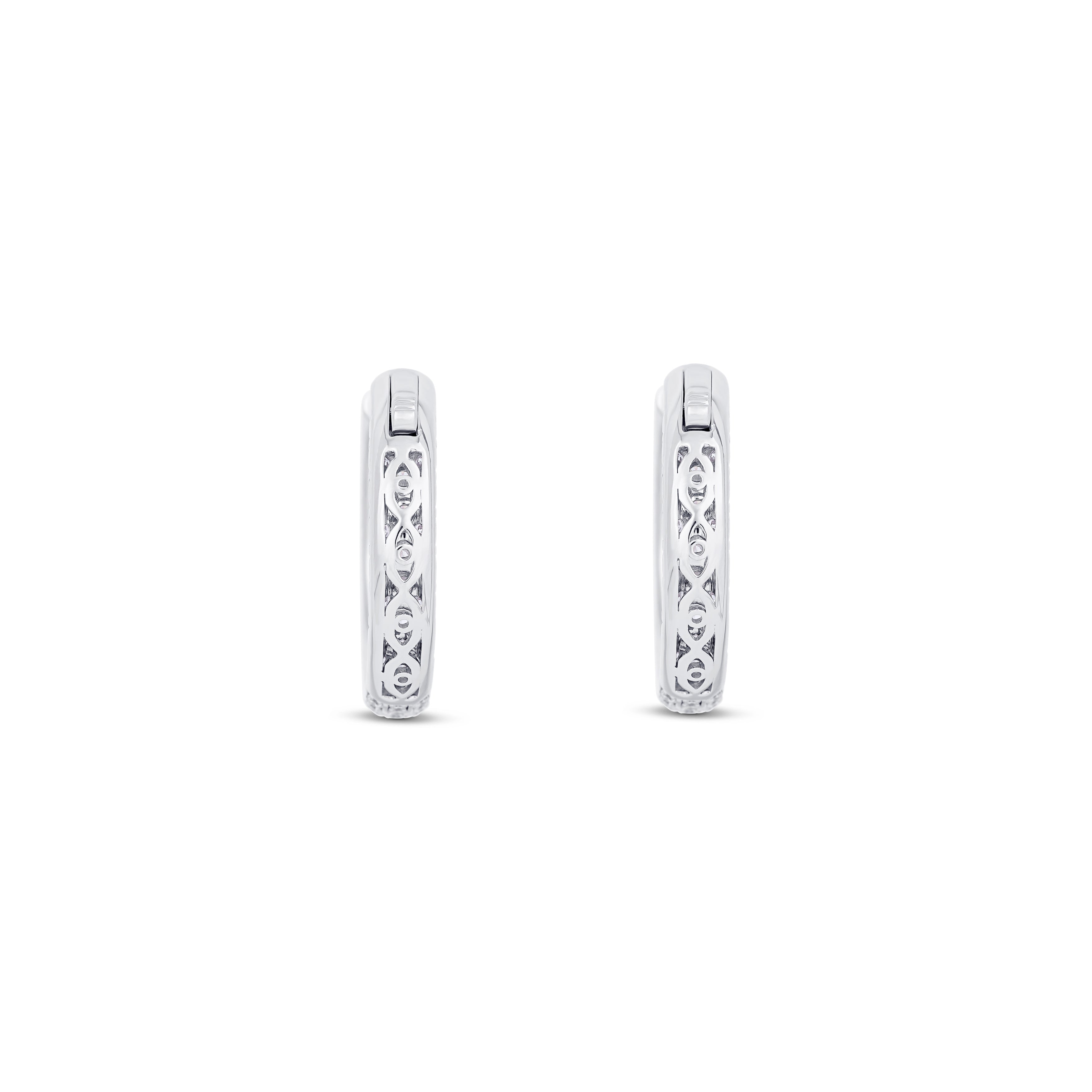 18K White Gold 3 Row Inside-Out Round Diamond Small Hoop Earrings