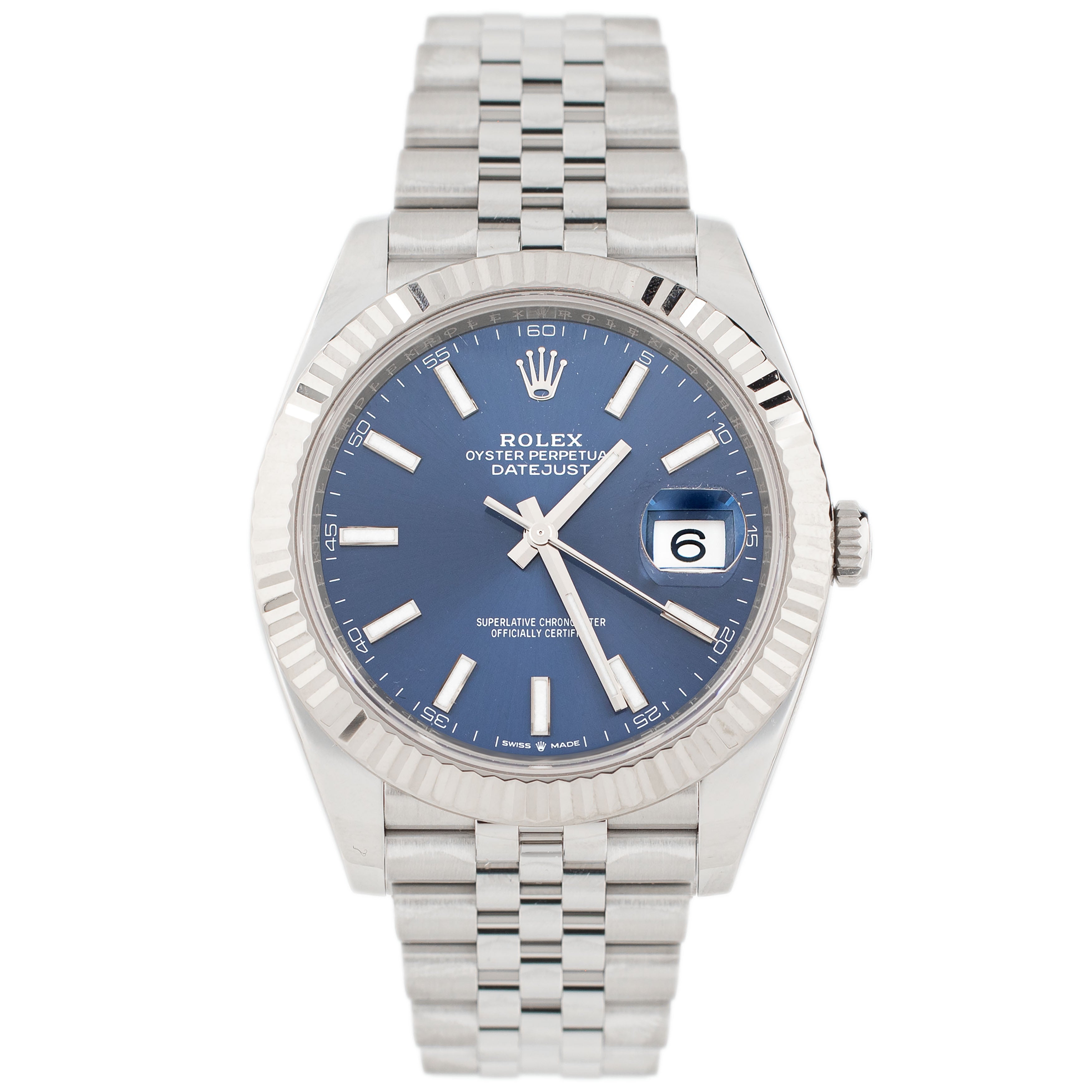 Rolex Datejust 41 Stainless Steel Blue Dial Fluted Jubilee 41mm 126334 Full Set