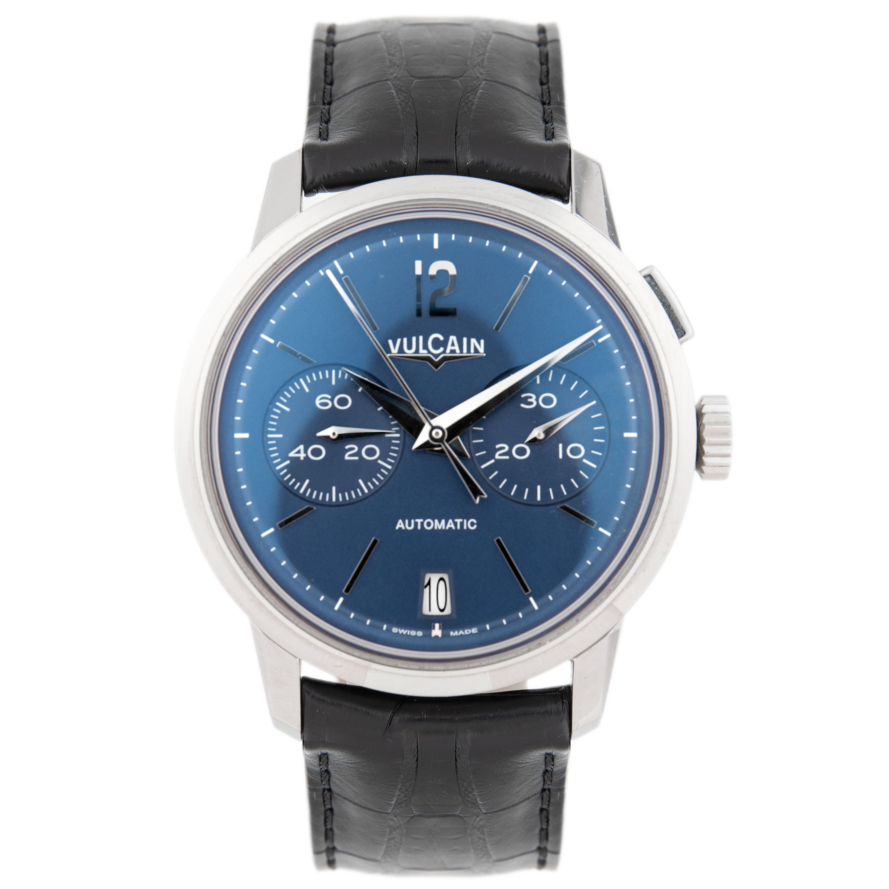 Vulcain 50's President's Chronograph Stainless Steel Blue Dial 42mm 570157.311 Full Set