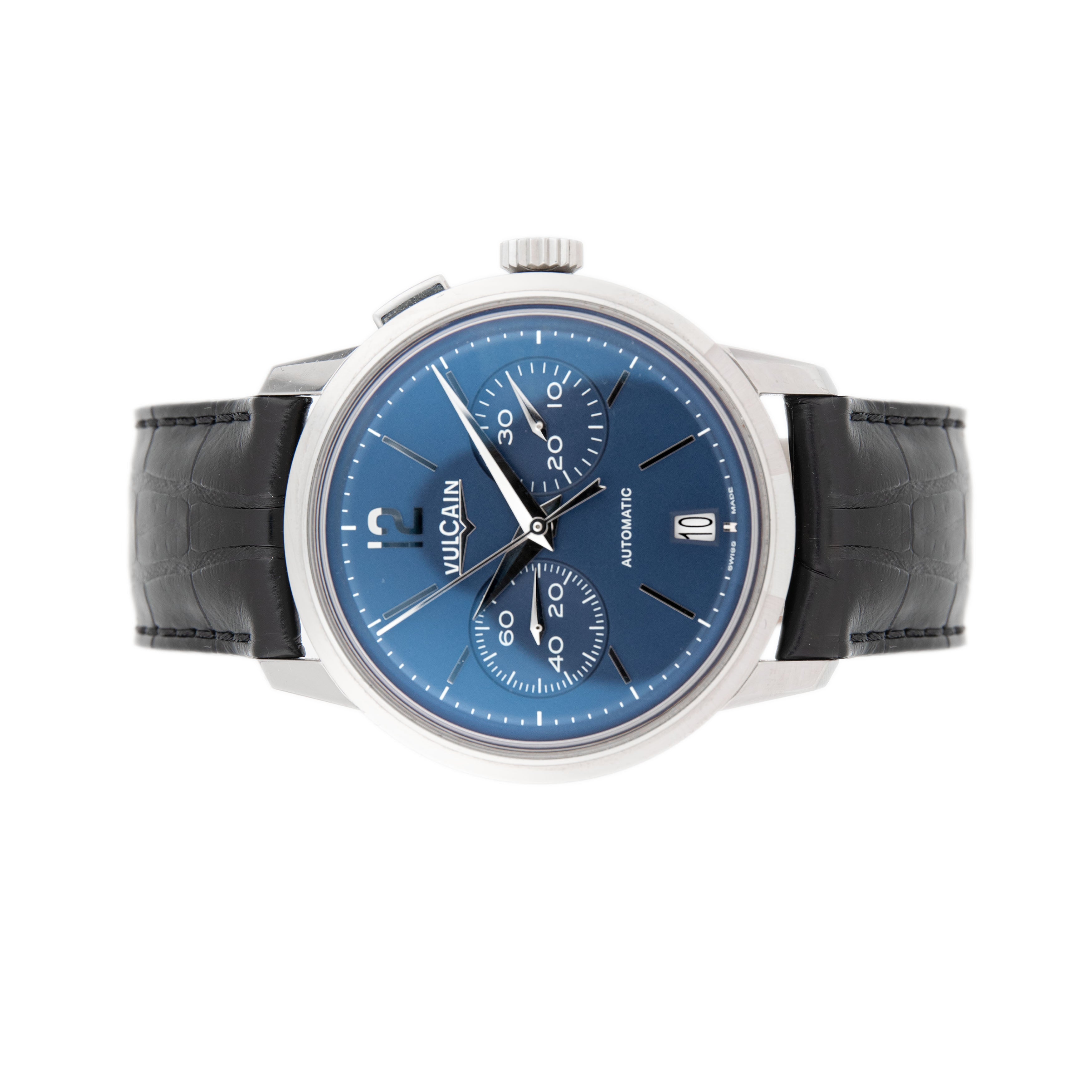 Vulcain 50's President's Chronograph Stainless Steel Blue Dial 42mm 570157.311 Full Set