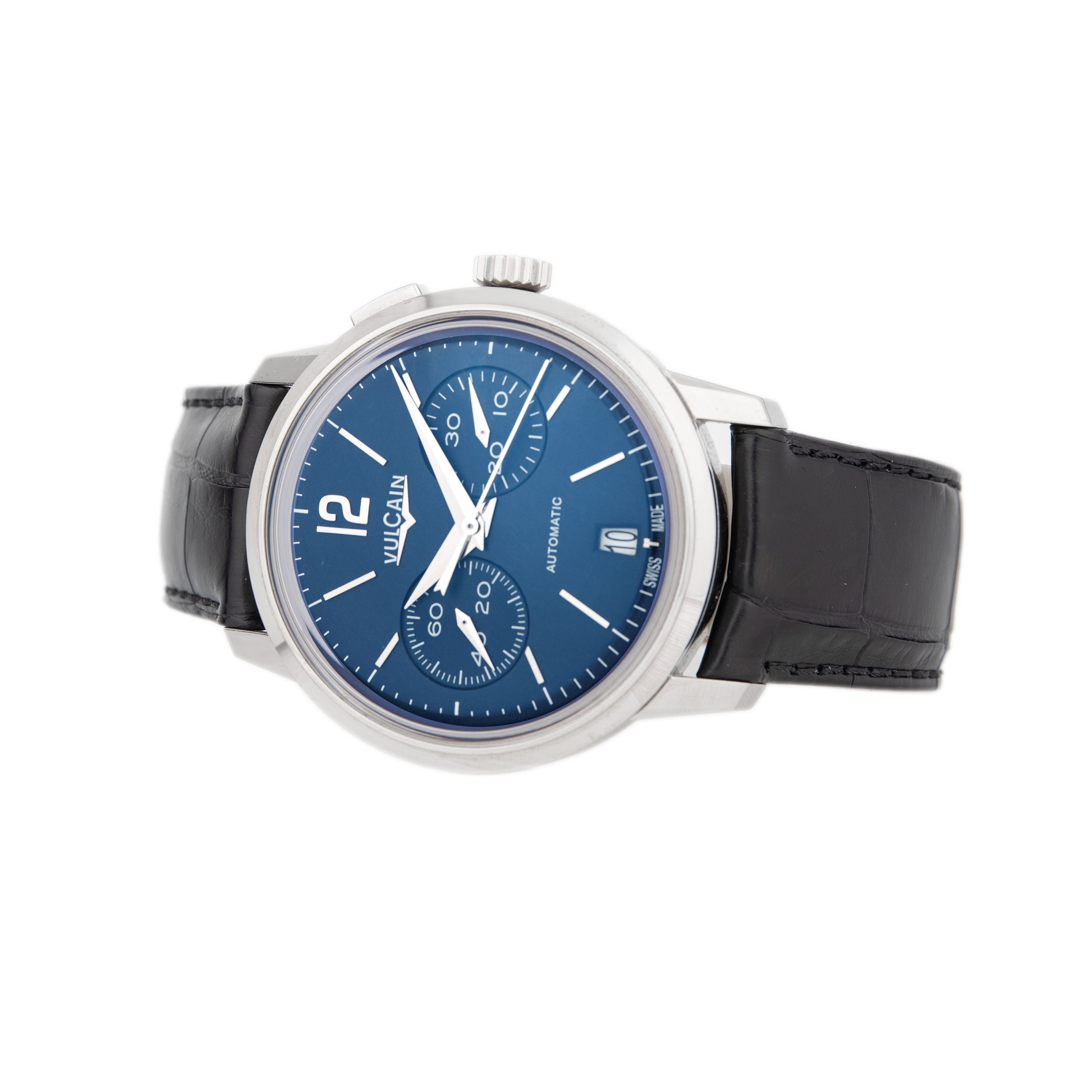 Vulcain 50's President's Chronograph Stainless Steel Blue Dial 42mm 570157.311 Full Set