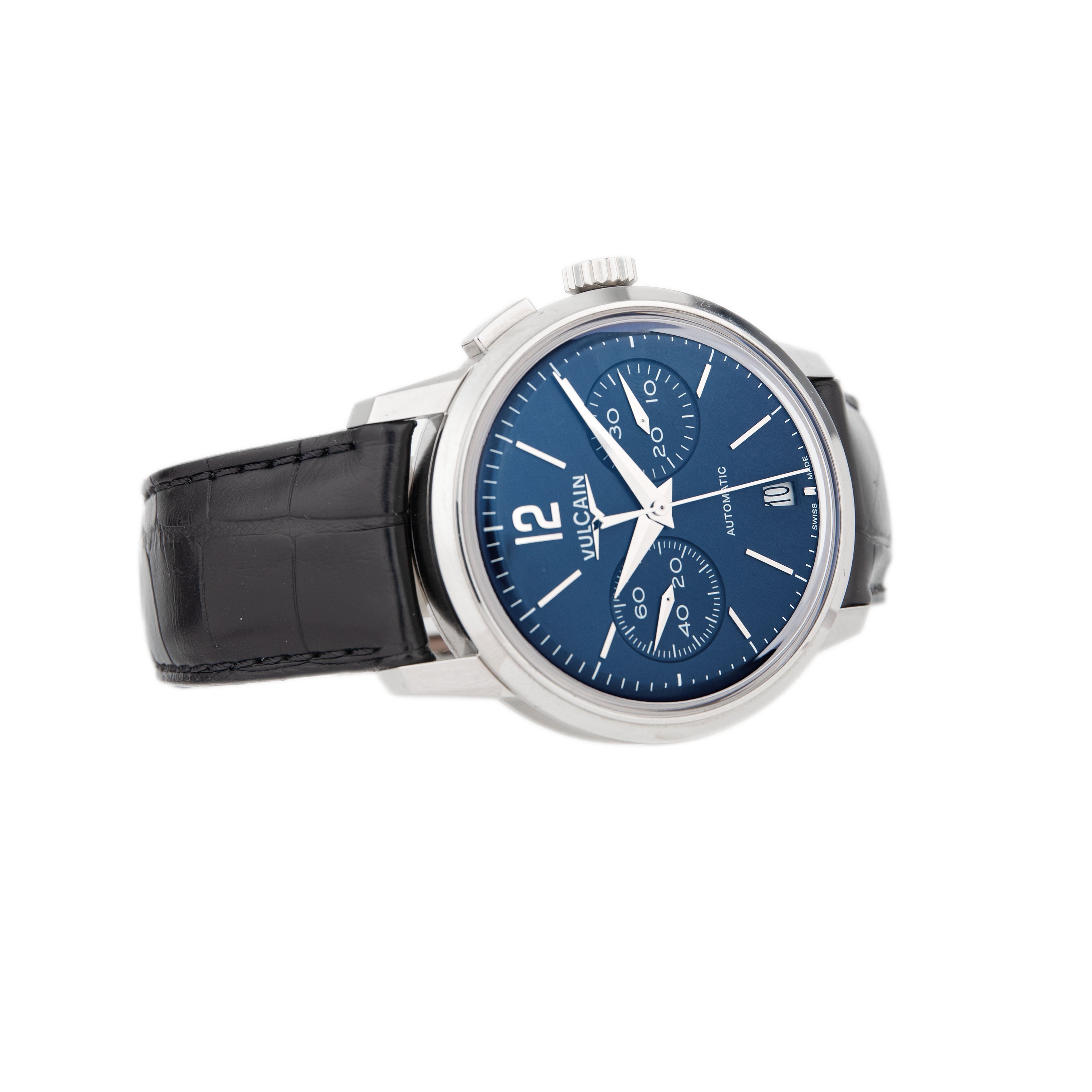 Vulcain 50's President's Chronograph Stainless Steel Blue Dial 42mm 570157.311 Full Set