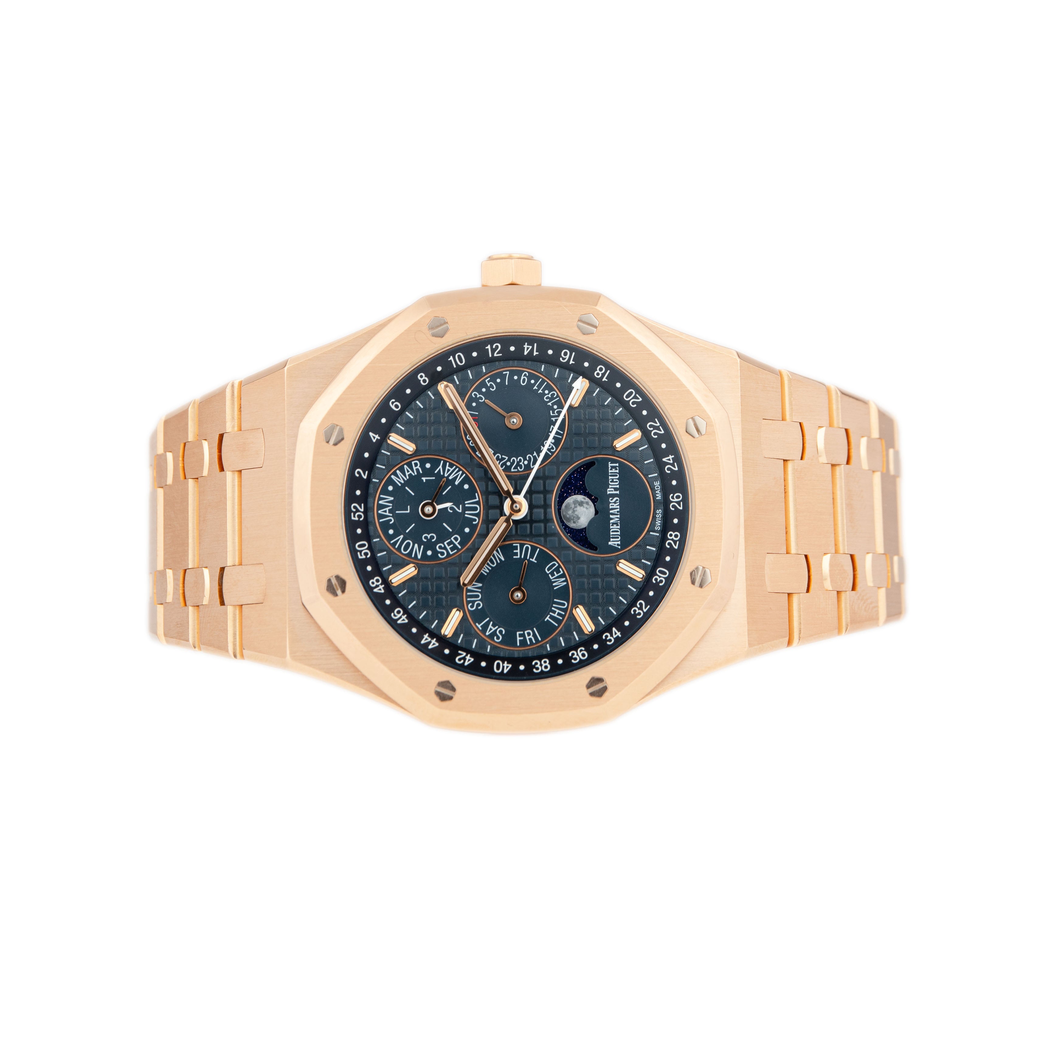 Audemars Piguet Royal Oak Perpetual Calendar Rose Gold Blue Dial 41mm 26574OR.OO.1220OR.03 Full Set