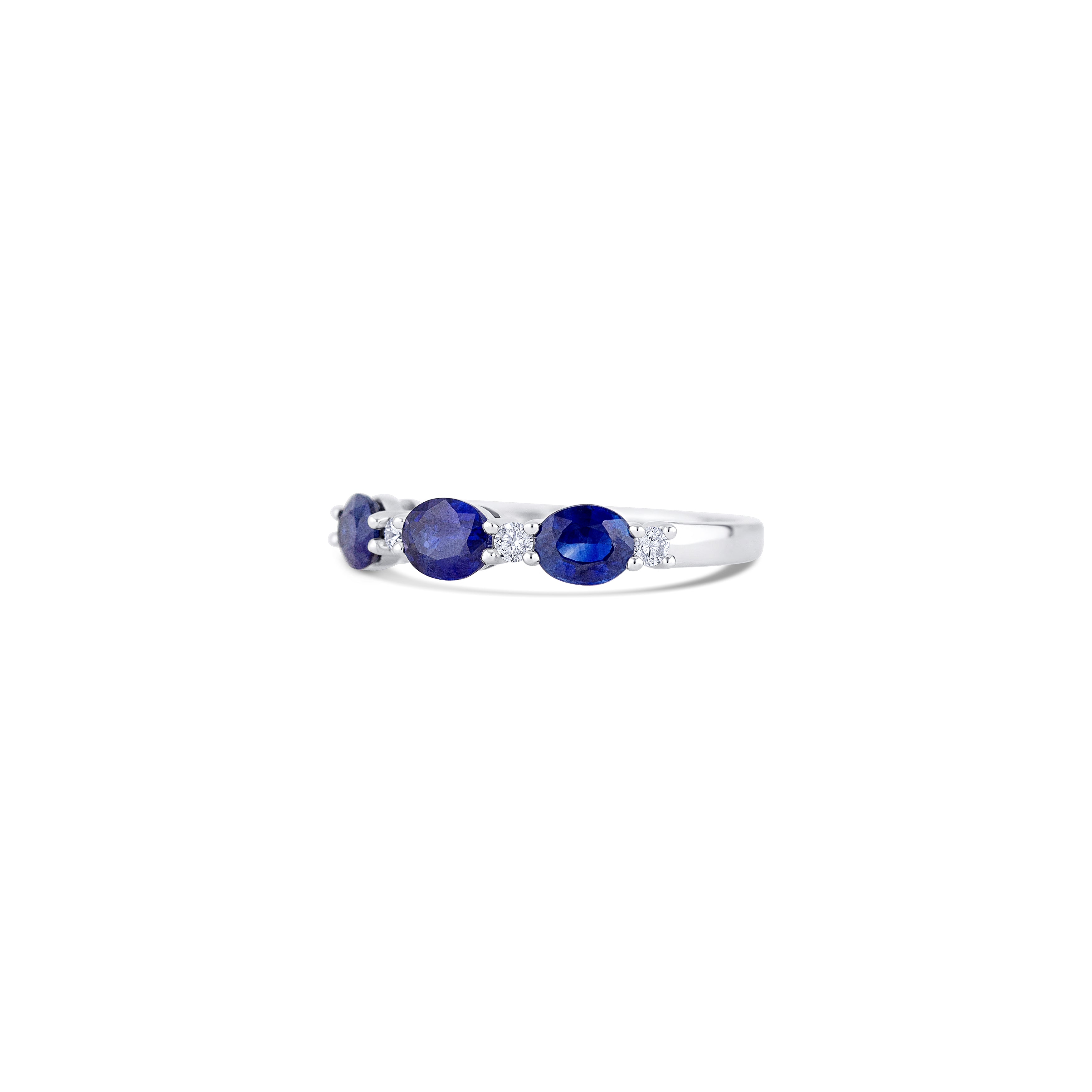 14K White Gold Sapphire & Round Diamond Band