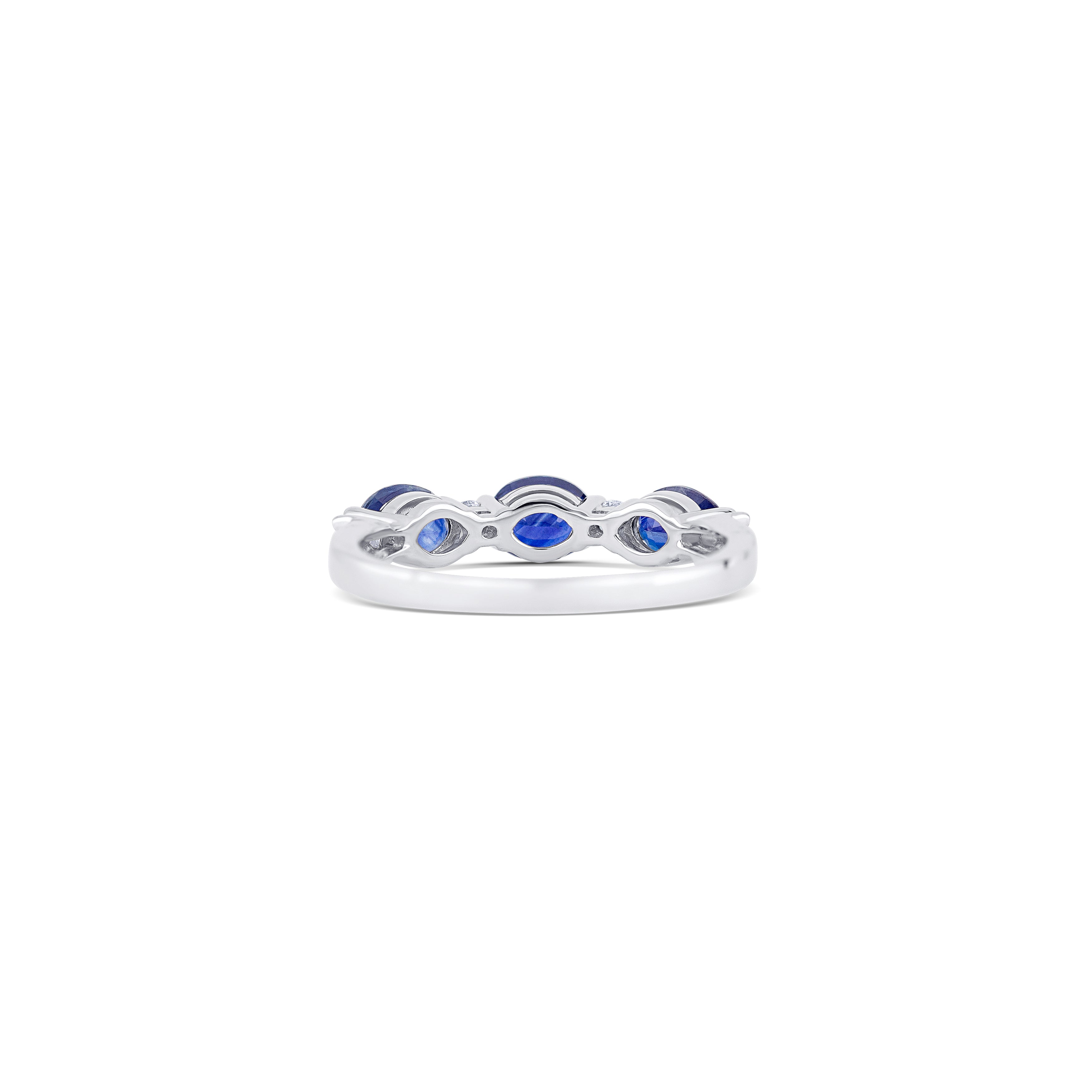 14K White Gold Sapphire & Round Diamond Band