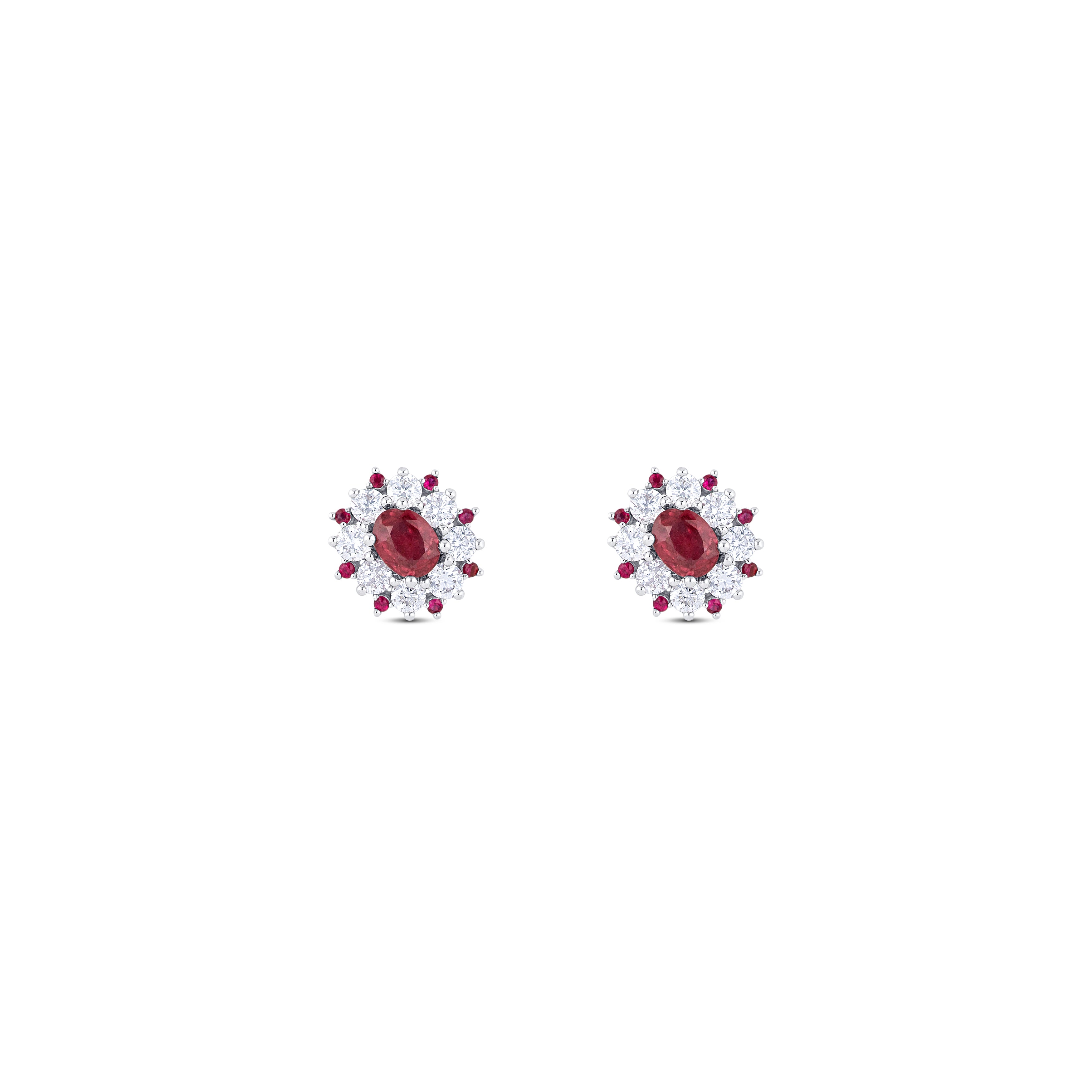 14K White Gold Ruby & Round Diamond Starburst Earrings