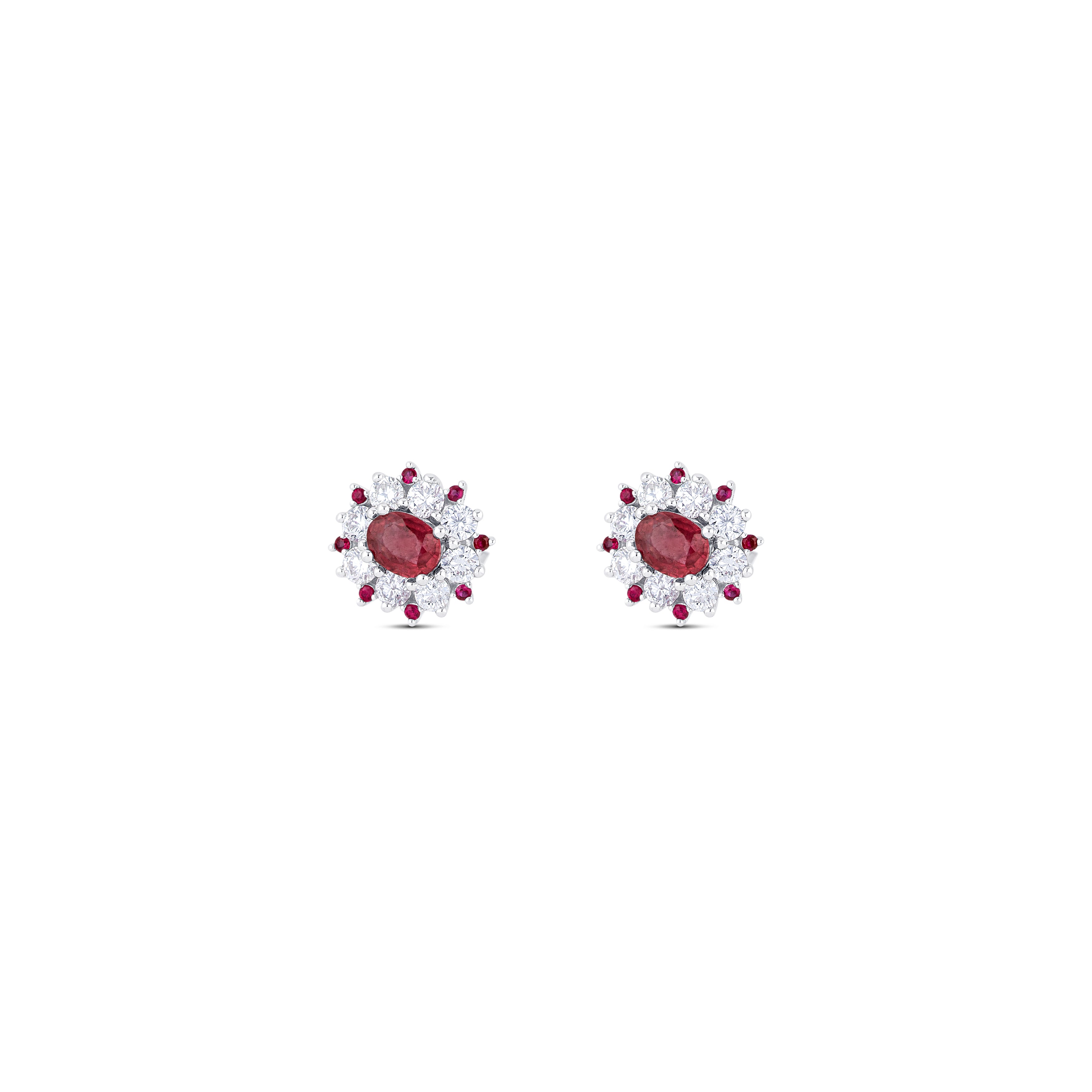 14K White Gold Ruby & Round Diamond Starburst Earrings