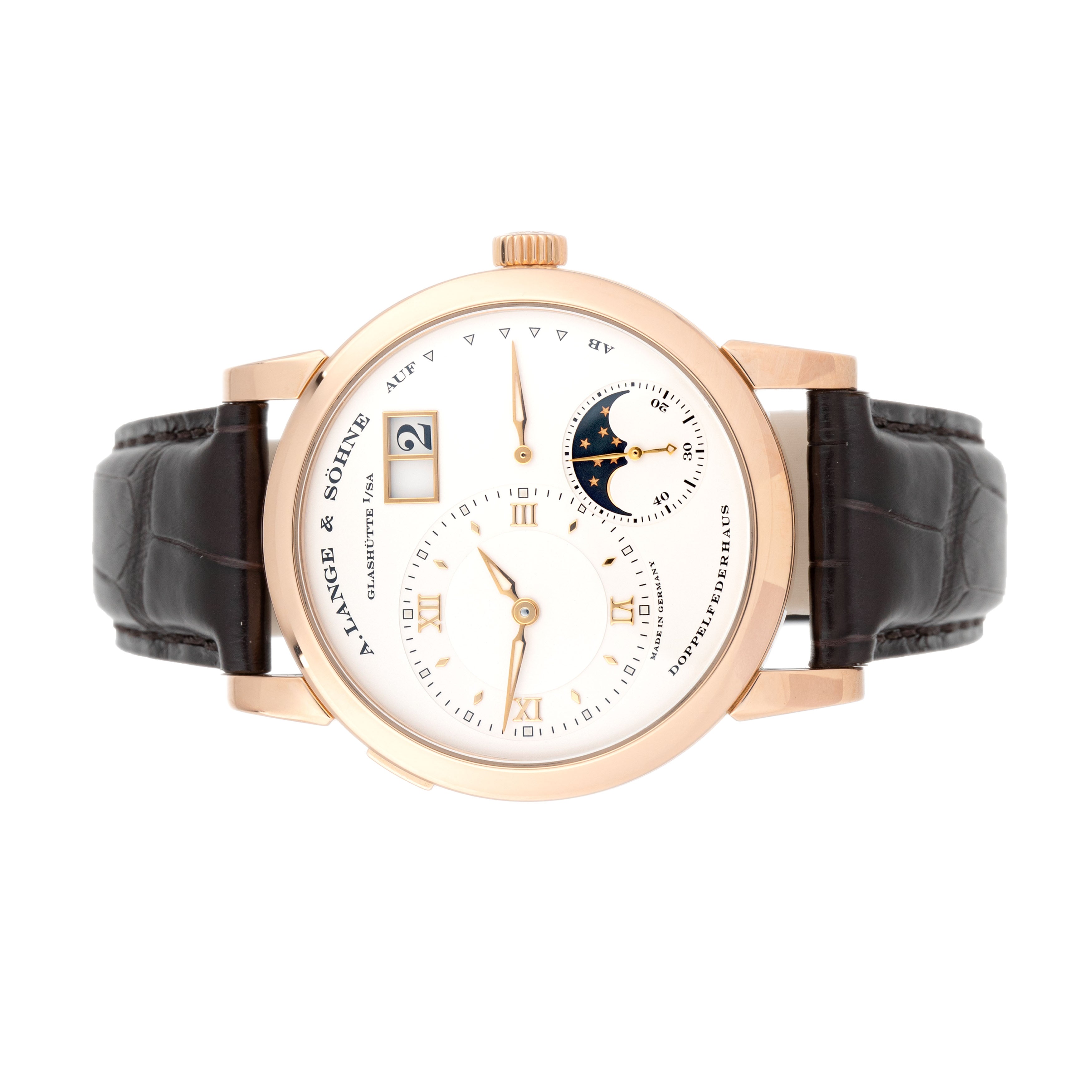 A. Lange & Sohne Lange 1 Moonphase Rose Gold Silver Dial 109.032 38.5mm