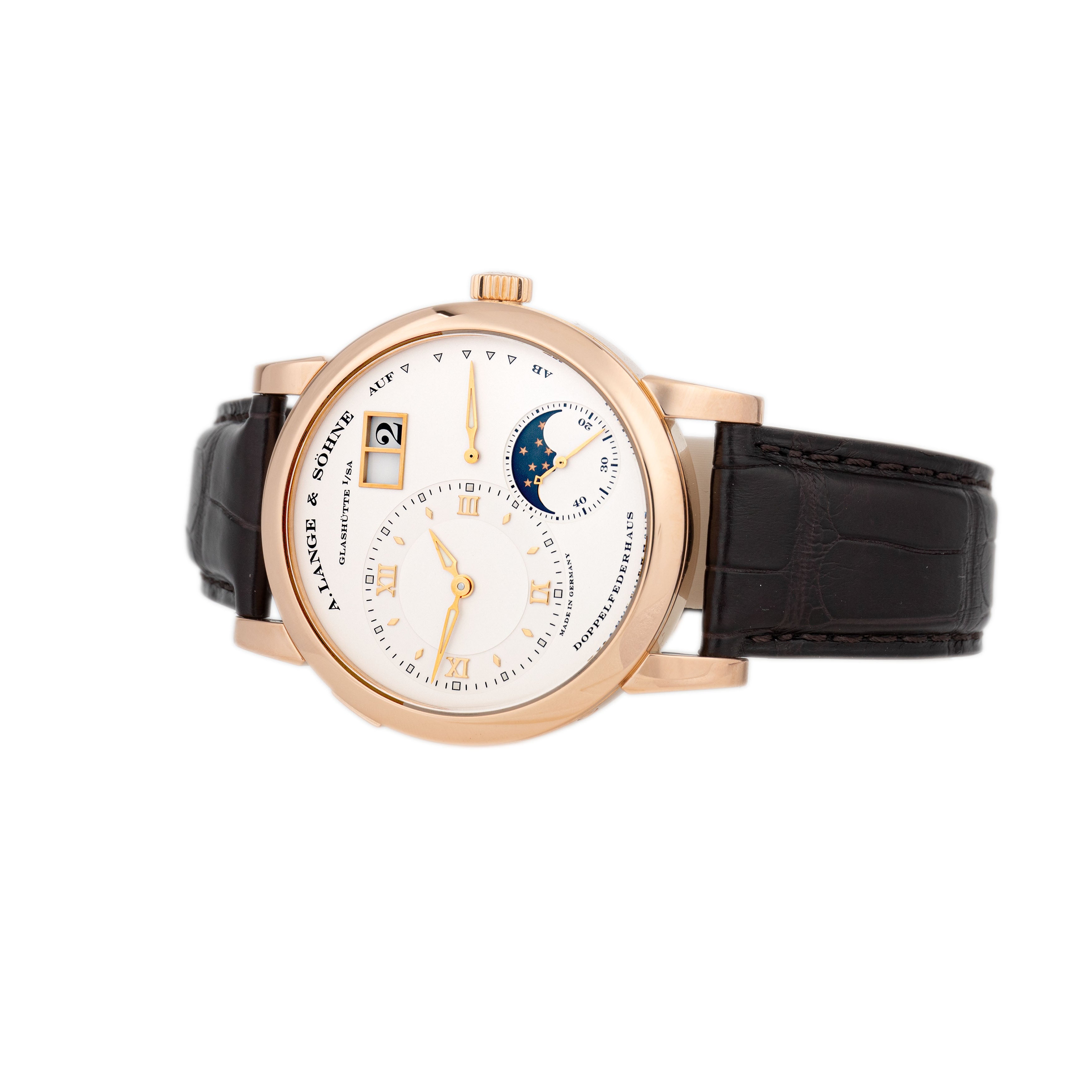 A. Lange & Sohne Lange 1 Moonphase Rose Gold Silver Dial 109.032 38.5mm