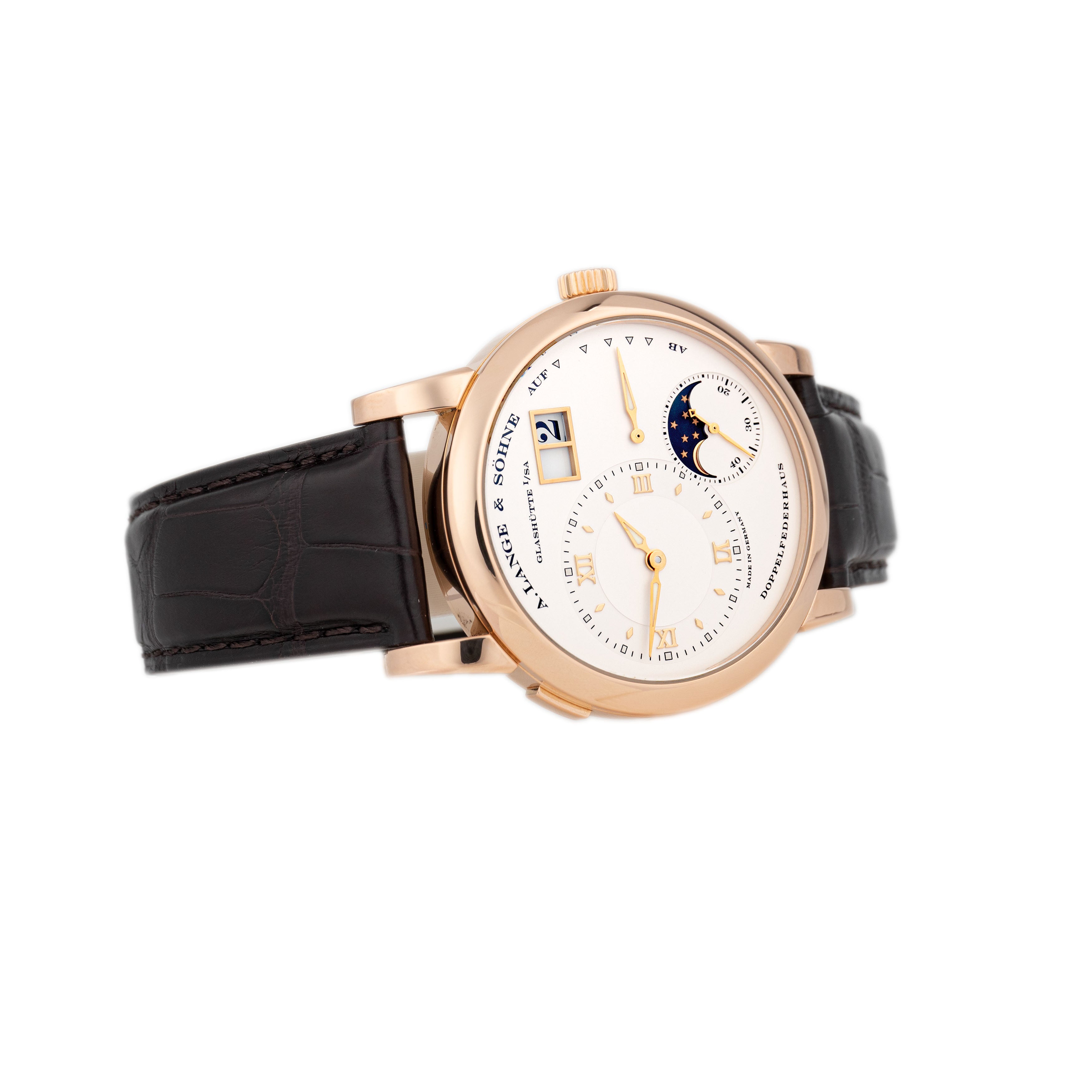 A. Lange & Sohne Lange 1 Moonphase Rose Gold Silver Dial 109.032 38.5mm