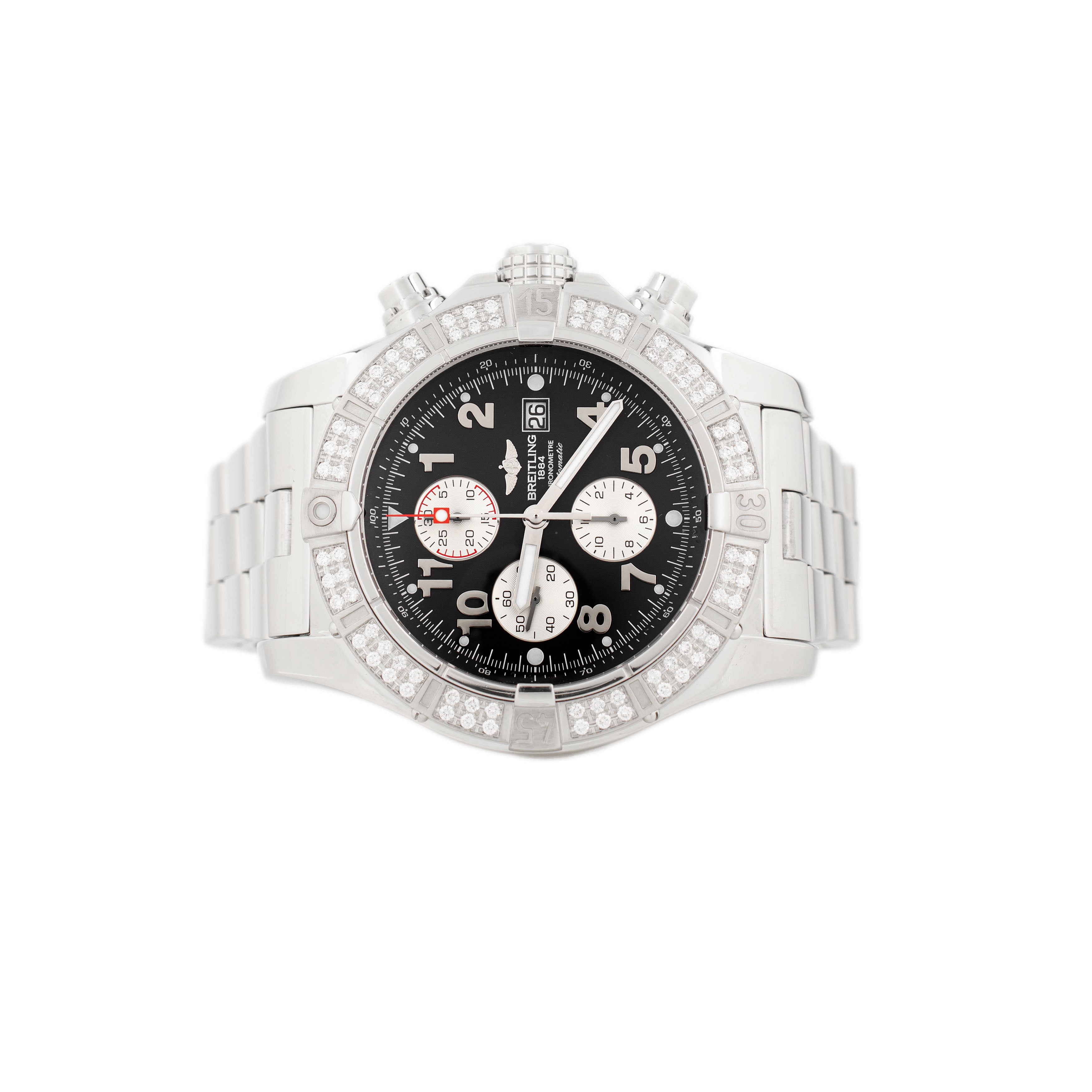Breitling Super Avenger Stainless Steel Black Dial 48mm A13370 Watch O