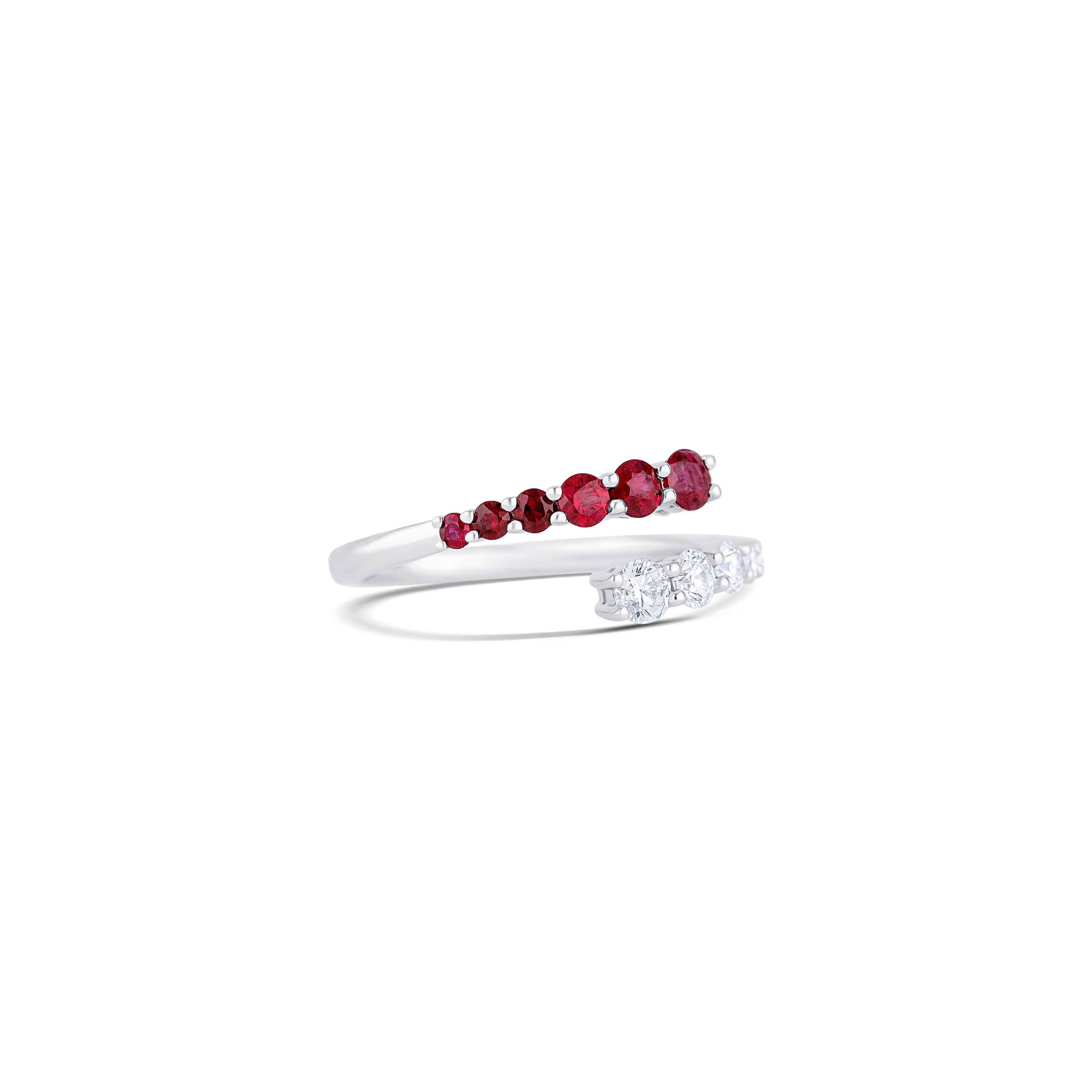 14K White Gold Round Diamond & Ruby Bypass Ring