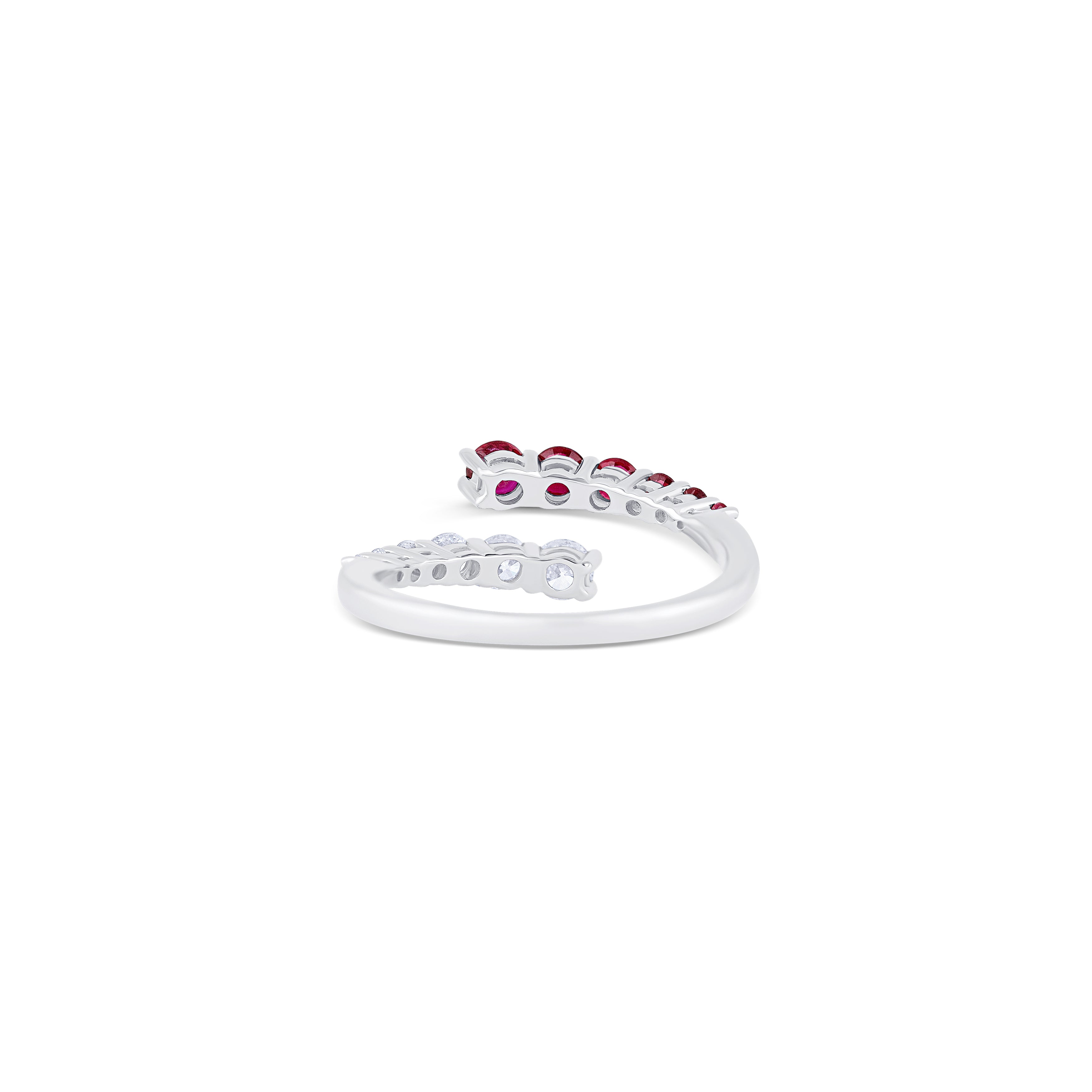 14K White Gold Round Diamond & Ruby Bypass Ring