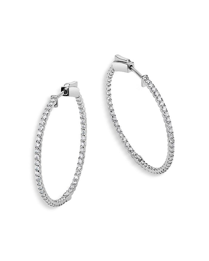 14K White Gold Round Diamond Inside Out Shared Prong Hoop Earrings 1.04CTW