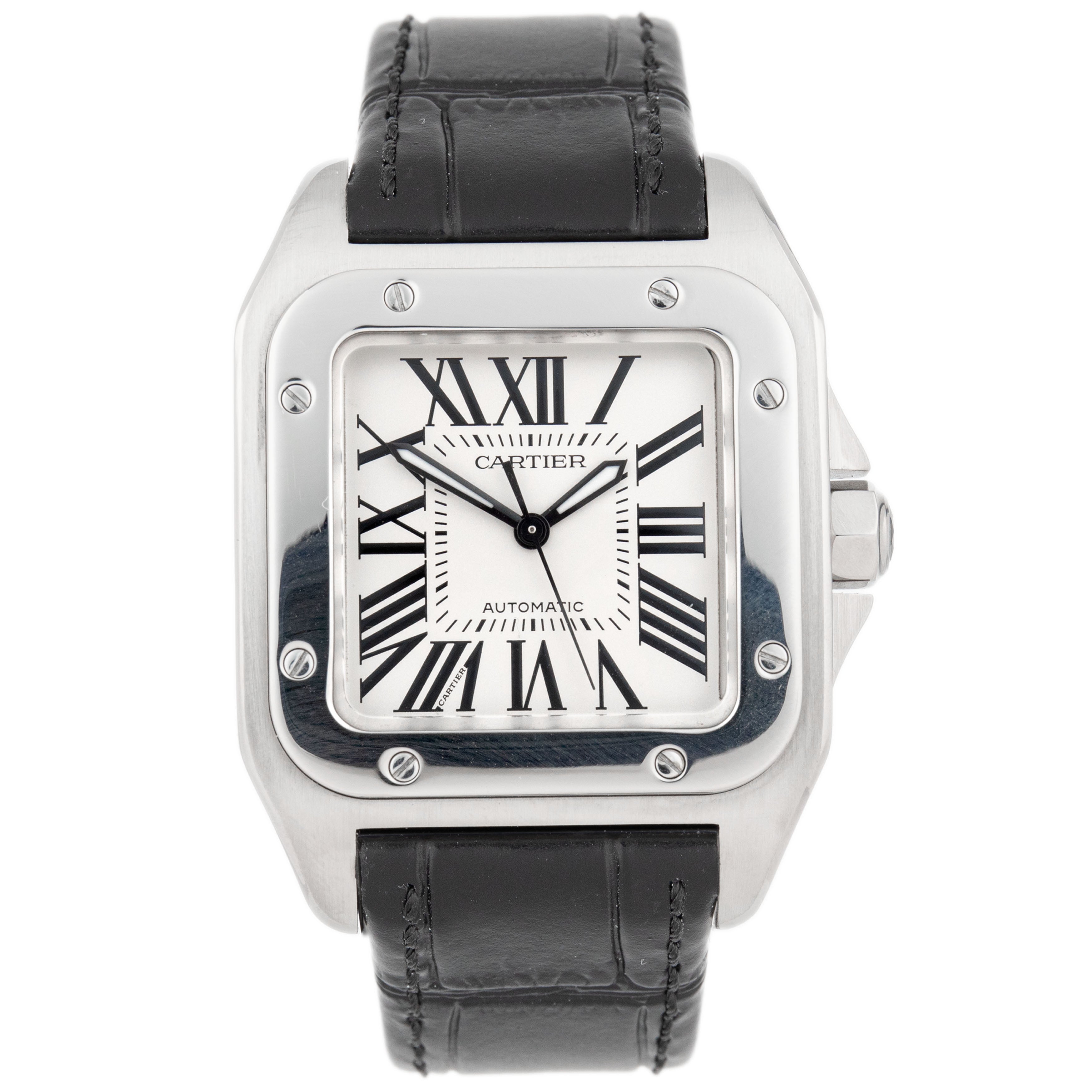 Cartier Santos 100 Stainless Steel Silver Dial 35.5mm W20106X8 Full Set