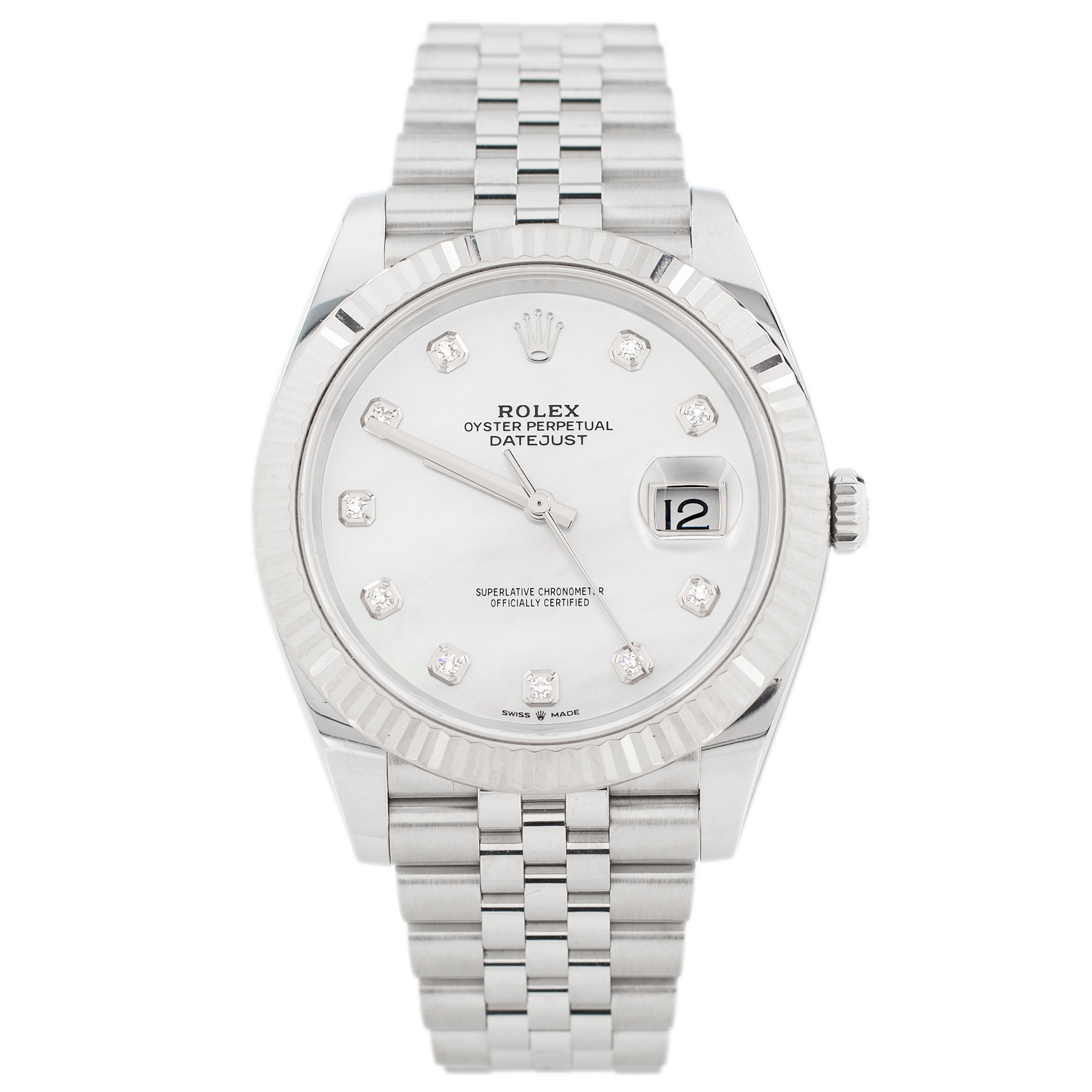 Rolex Datejust 41 Stainless Steel MOP Dial 41mm Fluted Jubilee 126334 Full Set