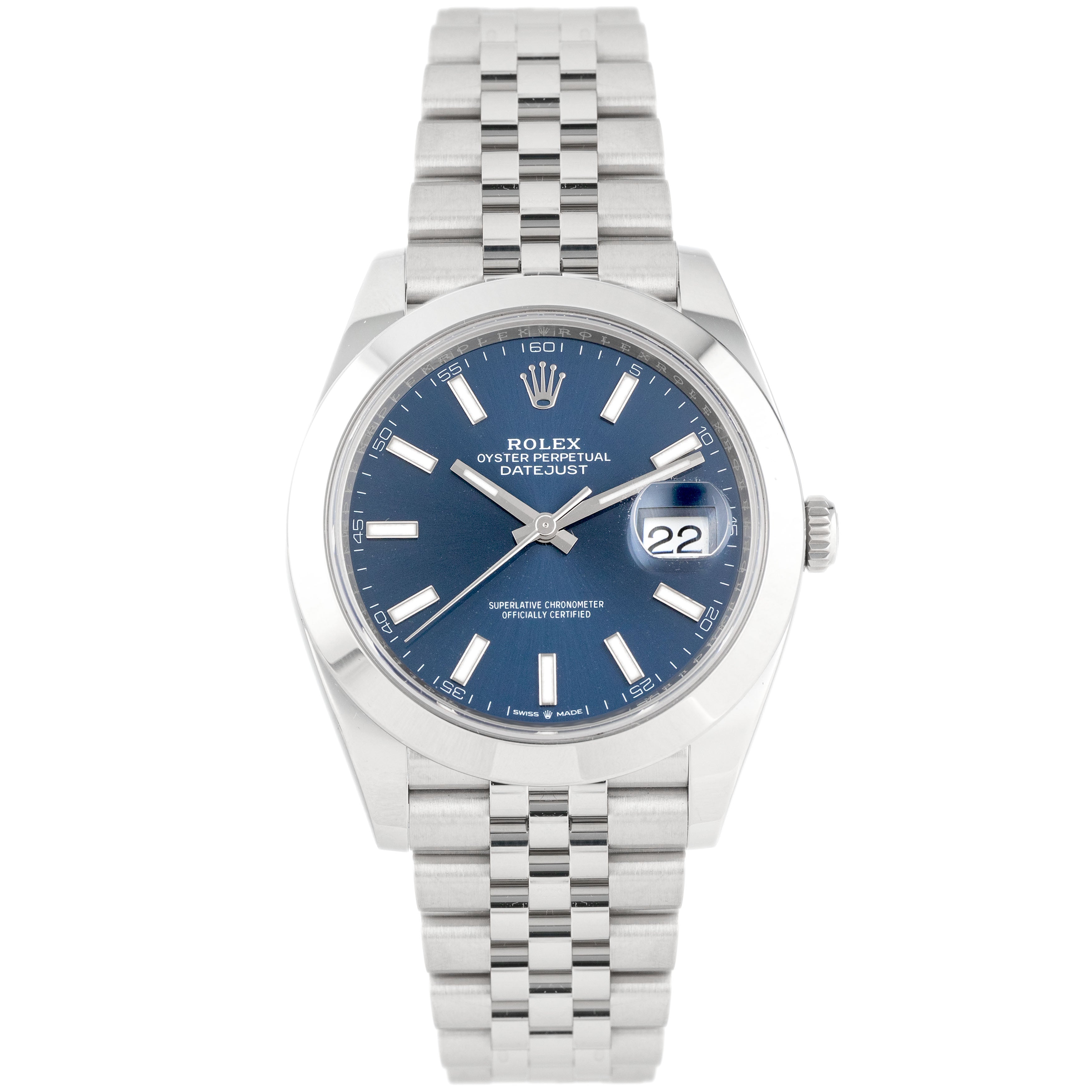 Rolex Datejust 41 Stainless Steel Blue Dial Smooth Jubilee 41mm 126300 Full Set