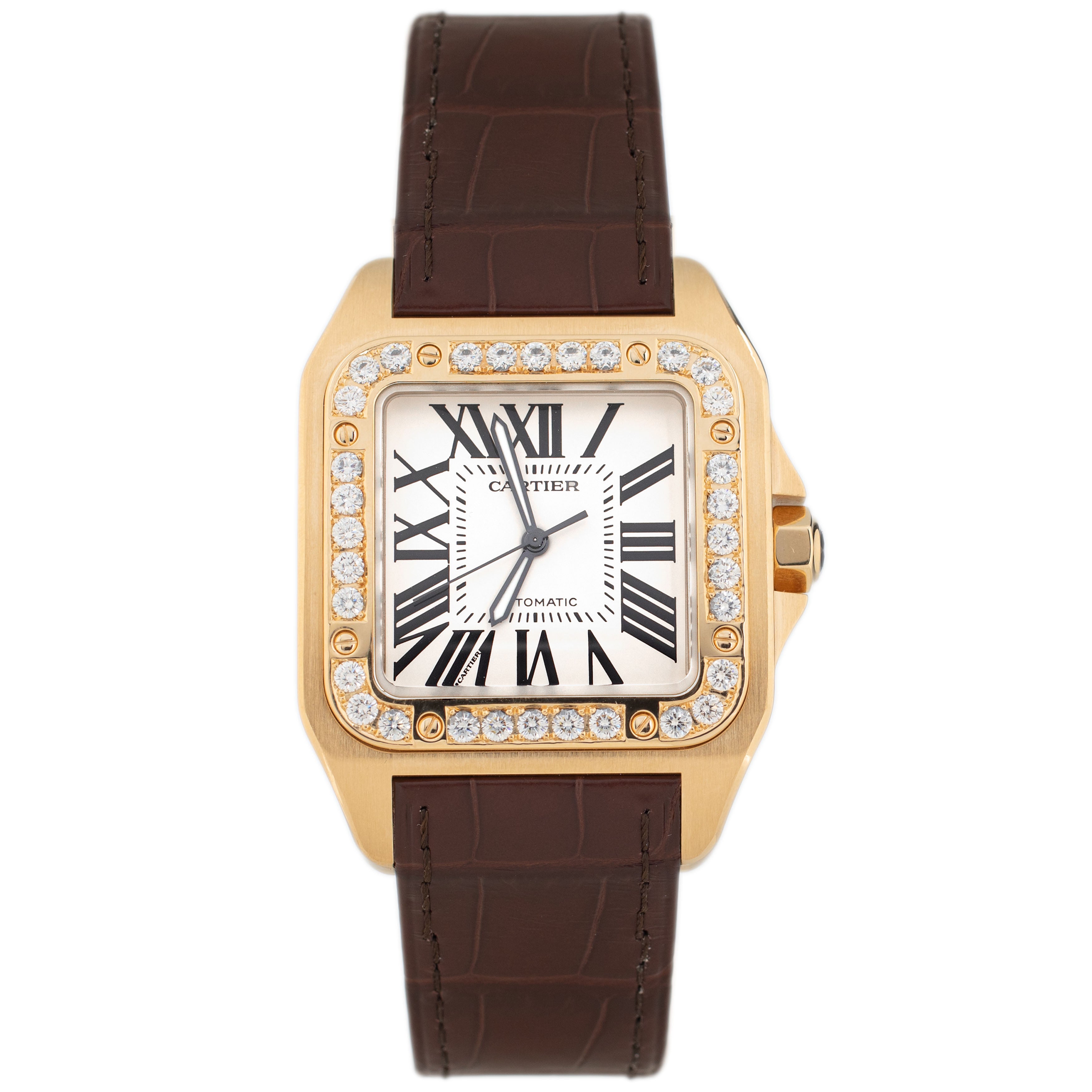 Cartier Santos 100 XL Yellow Gold Silver Dial 38x51mm W20071Y1