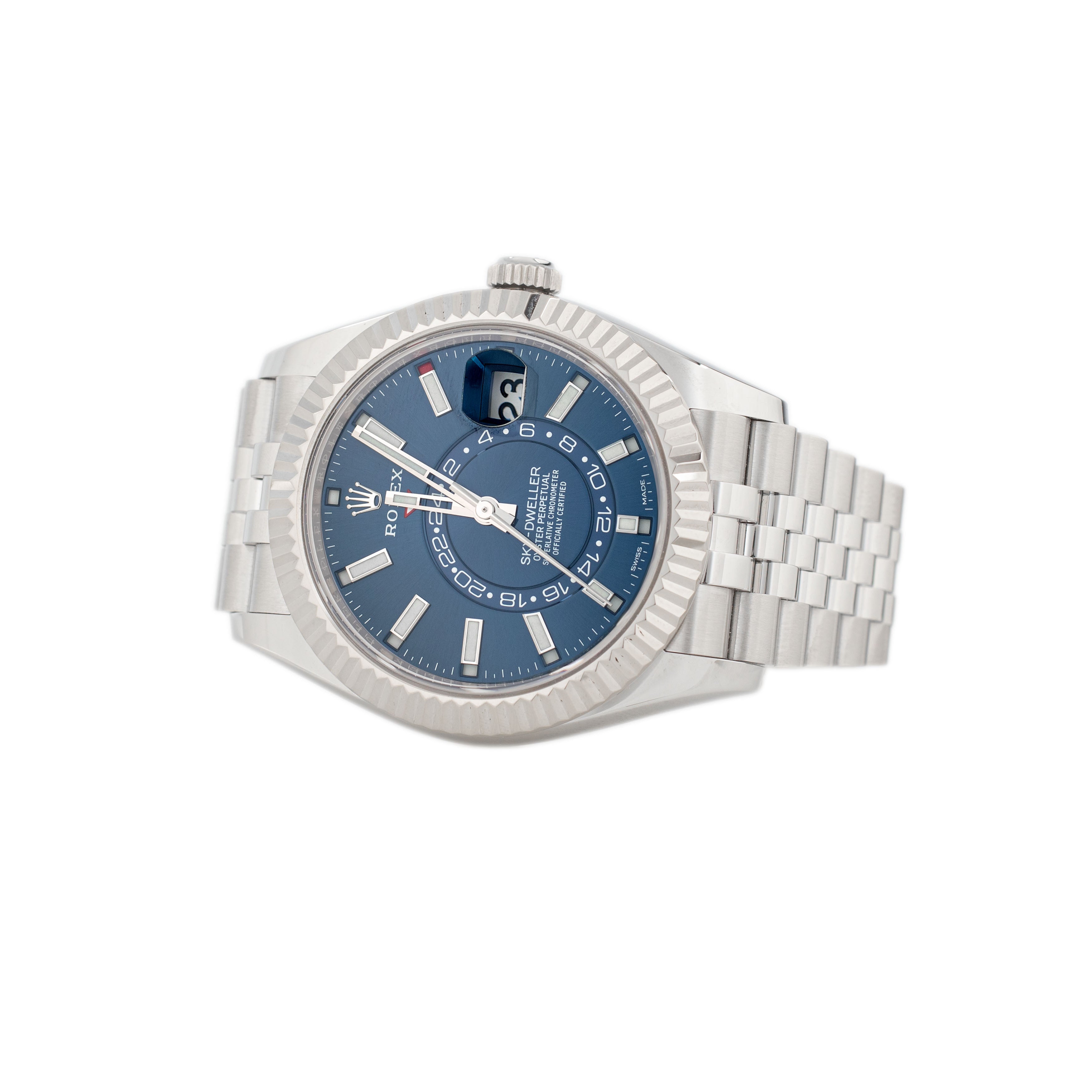 Rolex Sky-Dweller Stainless Steel Blue Dial Fluted Jubilee 42mm 326934 Full Set