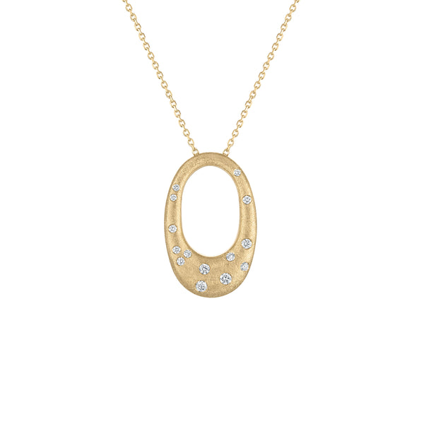14k Yellow Gold Diamond Burnish Set Florentine Finish Pendant with Chain
