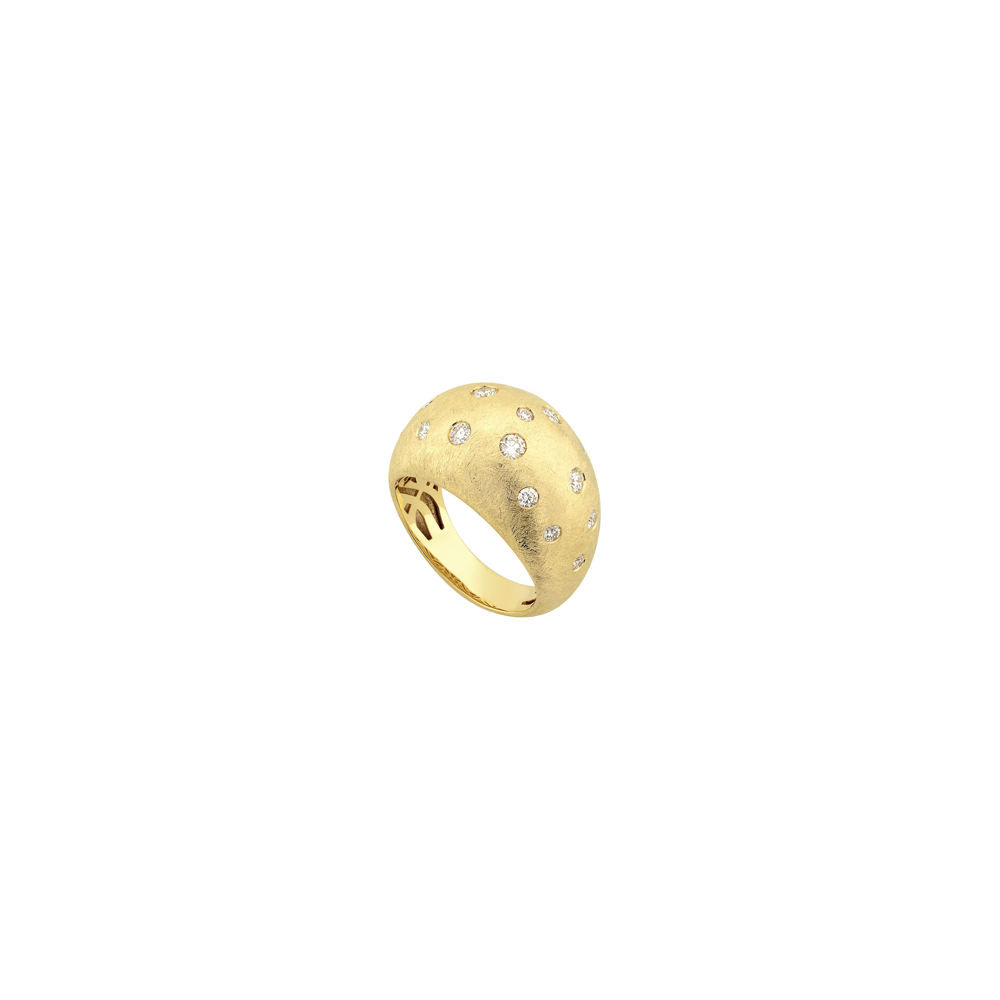 14K Yellow Gold Florentine Scattered Diamond Dome Ring