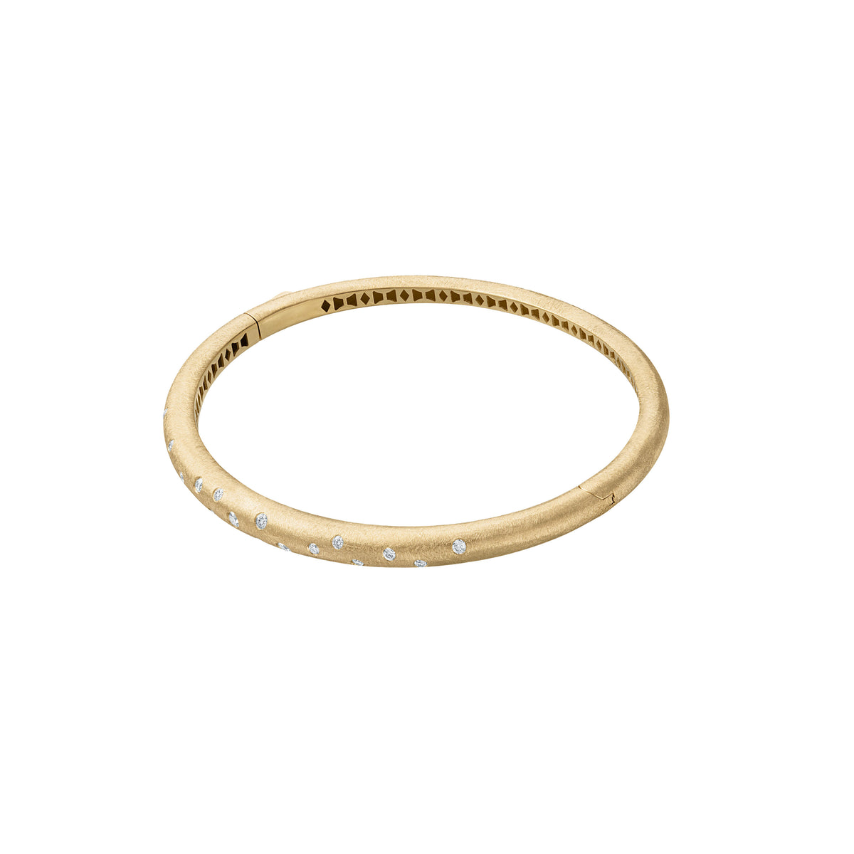 14k Yellow Gold Diamond Burnish Set Florentine Finish Bangle Bracelet
