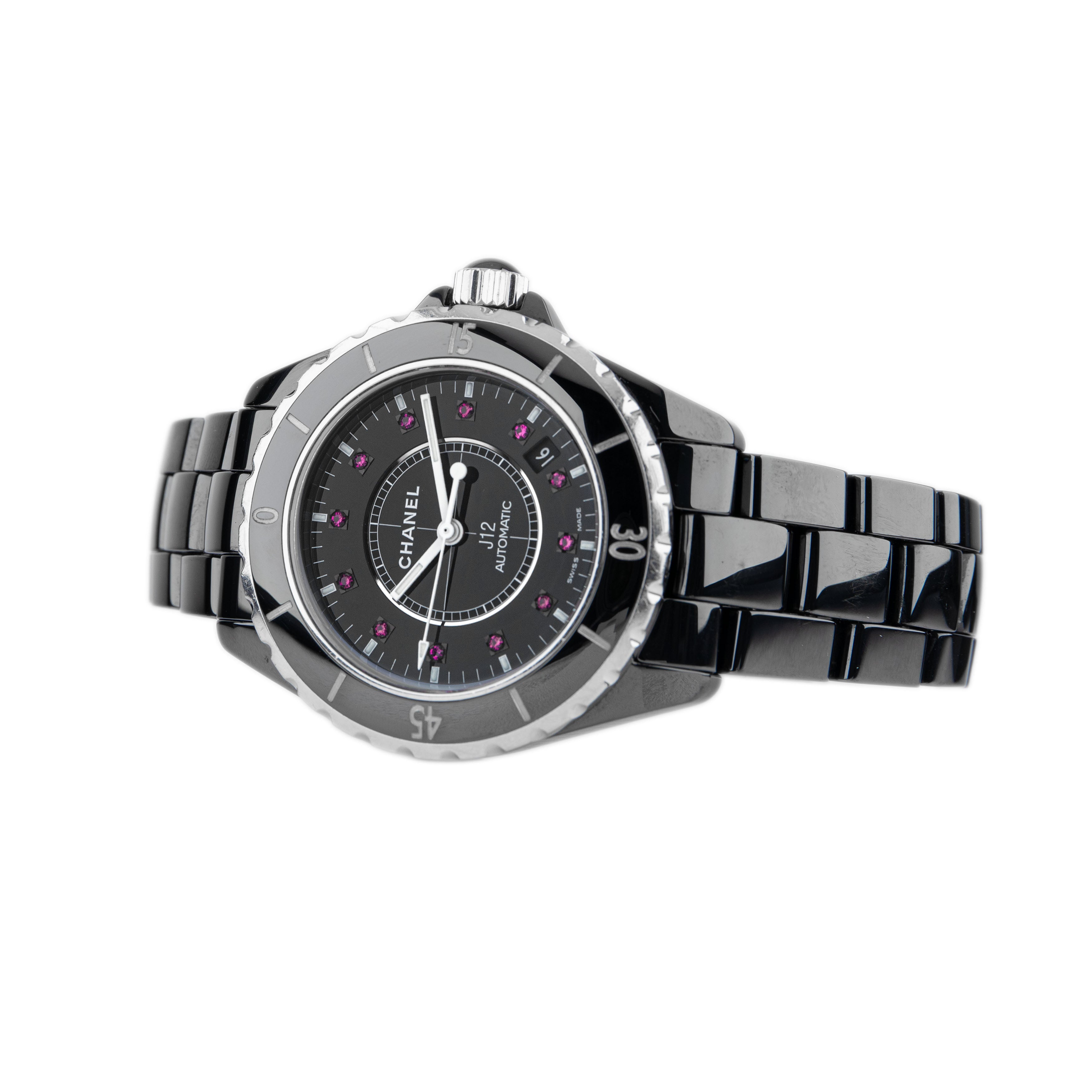 Chanel J12 Classic  Black Dial Black Ceramic on Bracelet 38mm H1635 Full Set