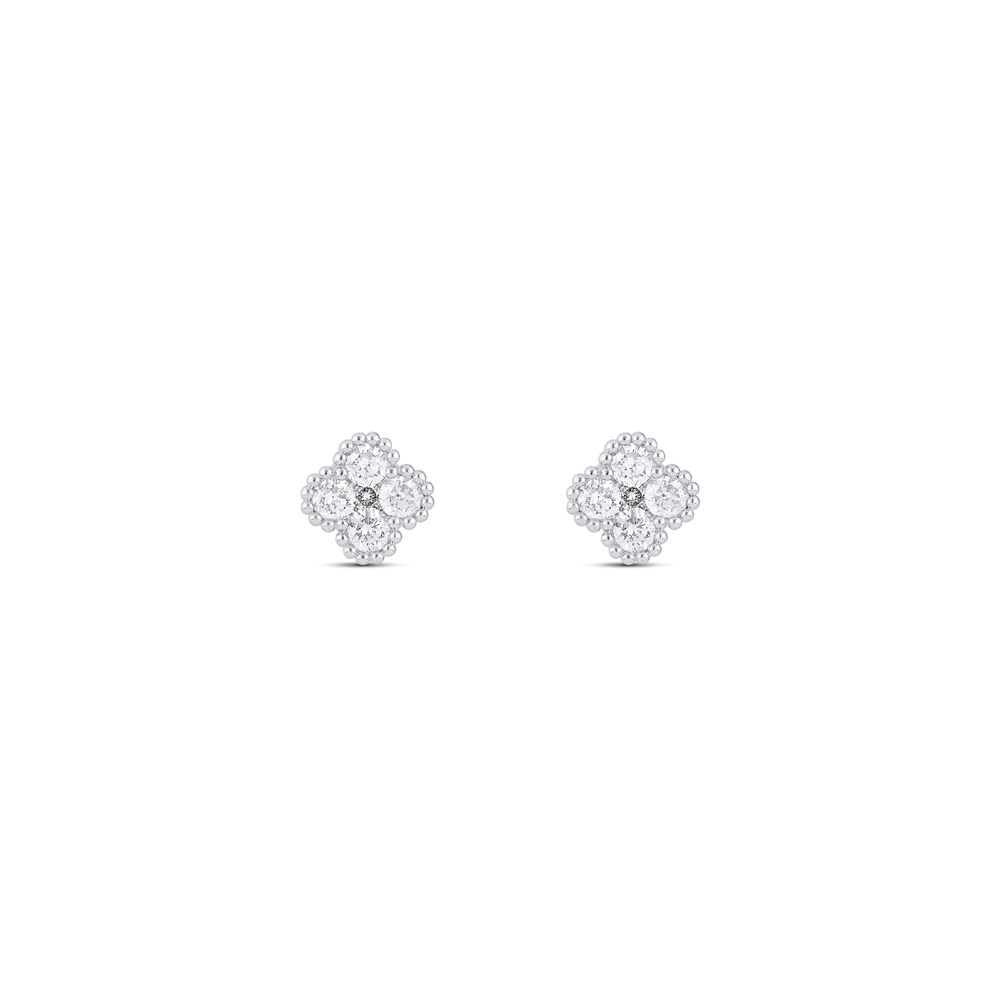 14K White Gold Round Diamond Cluster Stud Earrings