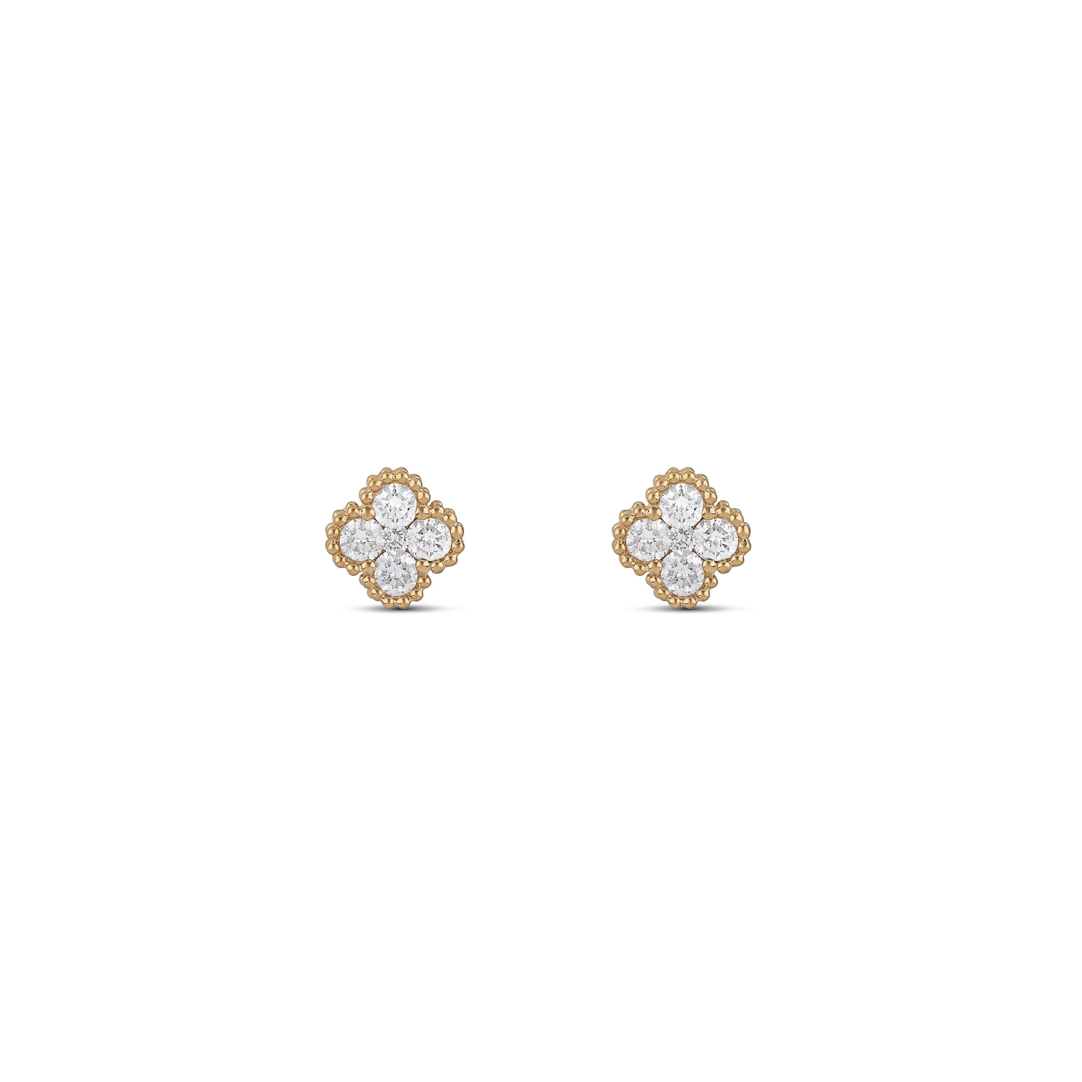 14K Yellow Gold Round Brilliant Diamond Cluster Stud Earrings