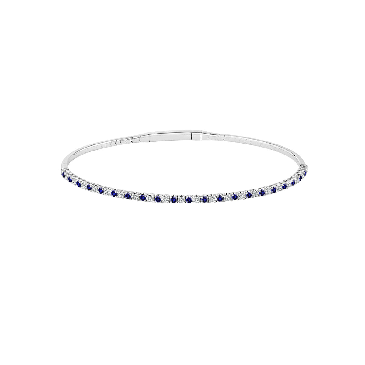 14k White Gold and Titanium Flexie Alternating Pavé Diamond and Sapphire Bangle