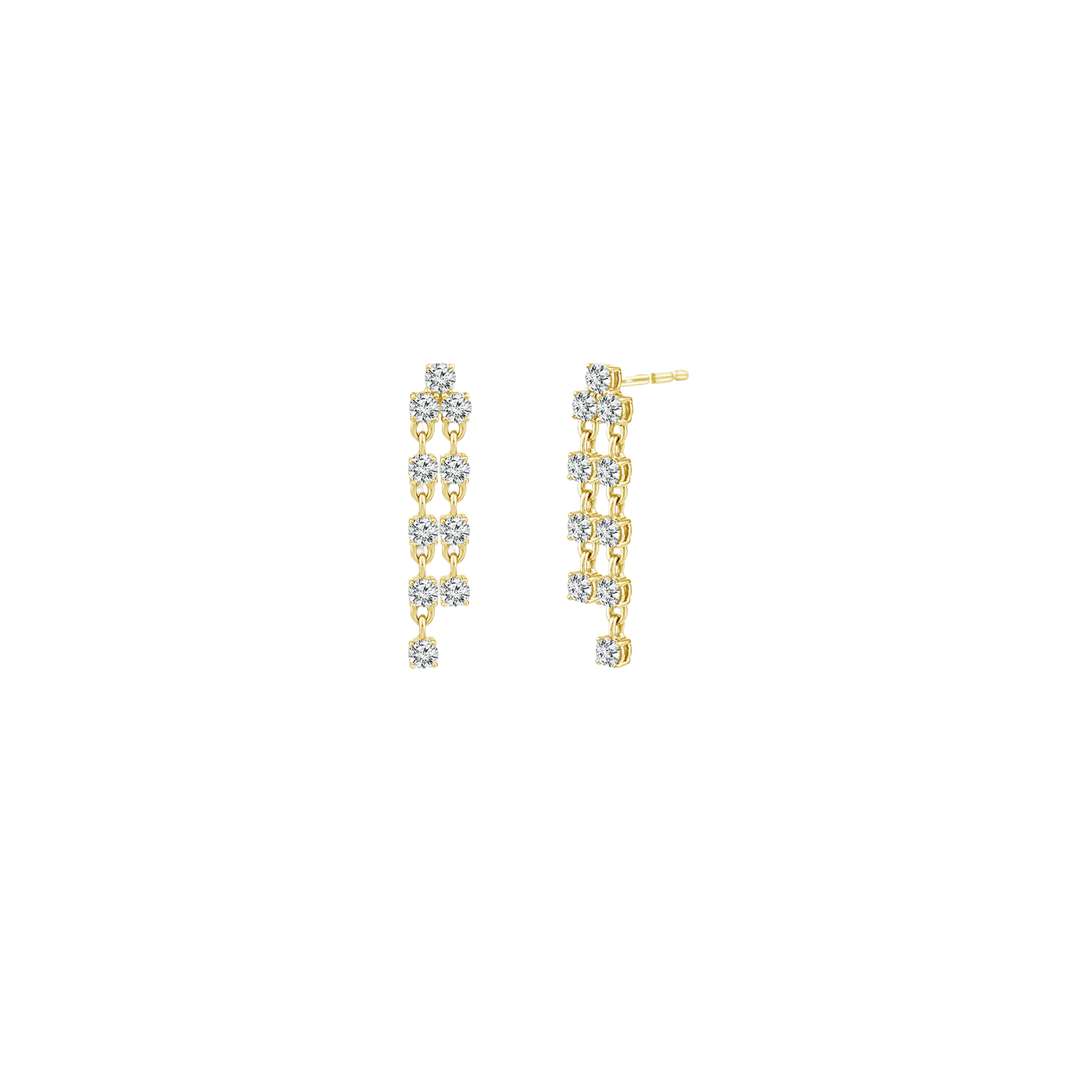 14K Yellow Gold Bar Collection Four-Prong Round Brilliant Diamond Drop Earrings