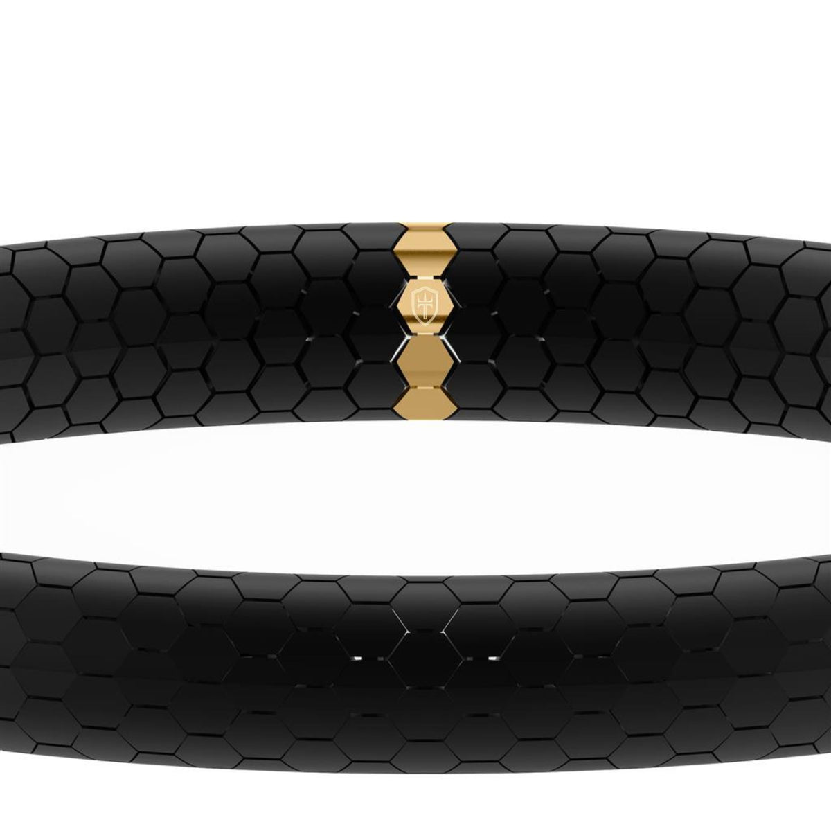 Black Ceramic Stretch Bracelet with Yellow Gold Plated Accent