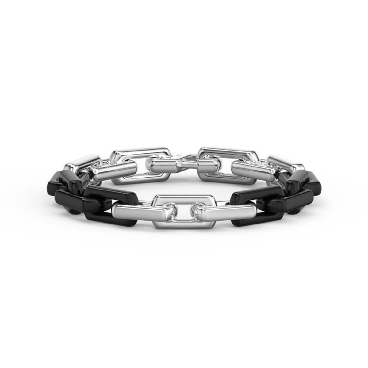 Sterling Silver and Matte Black Ceramic Alternating Chain Link Bracelet
