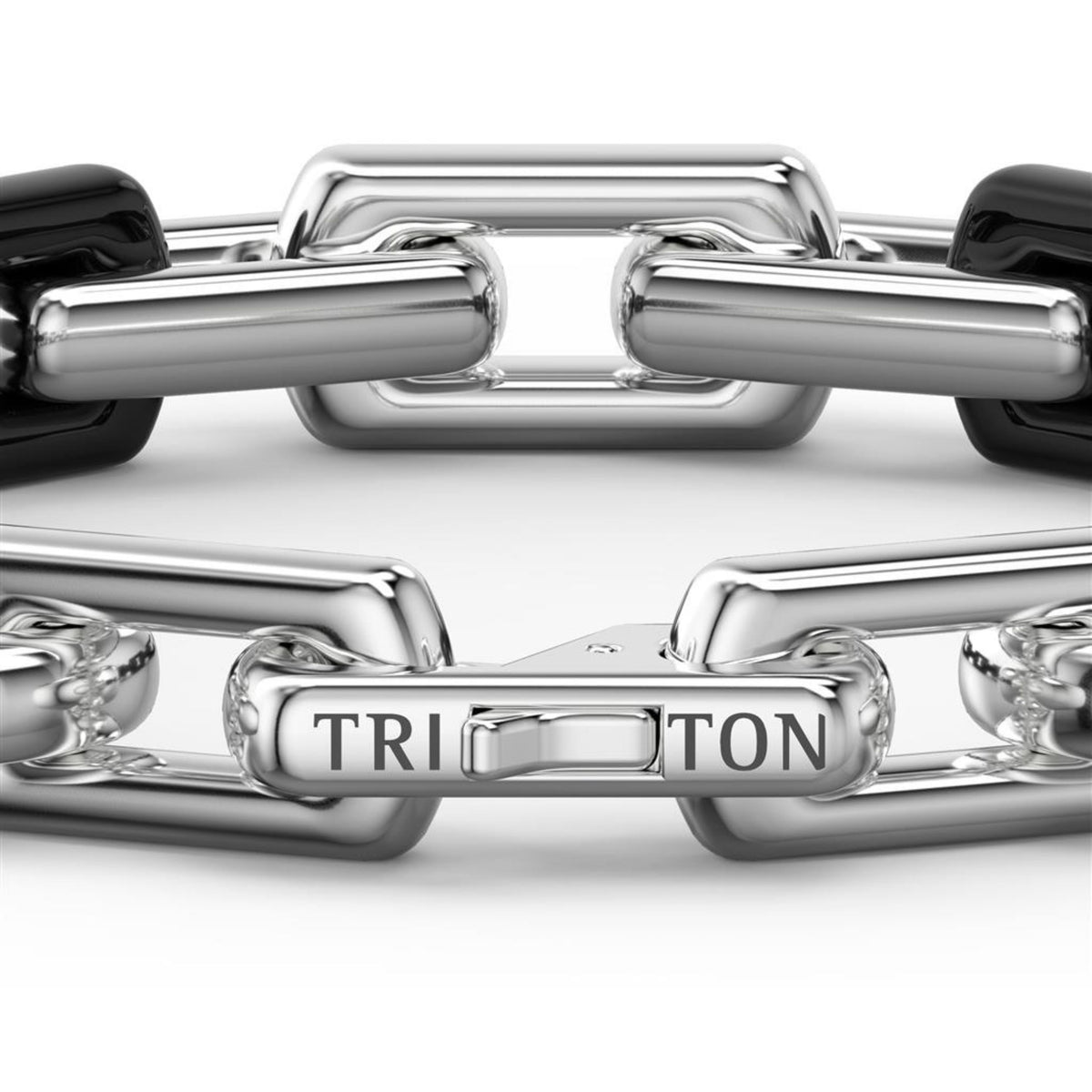 Sterling Silver and Matte Black Ceramic Alternating Chain Link Bracelet