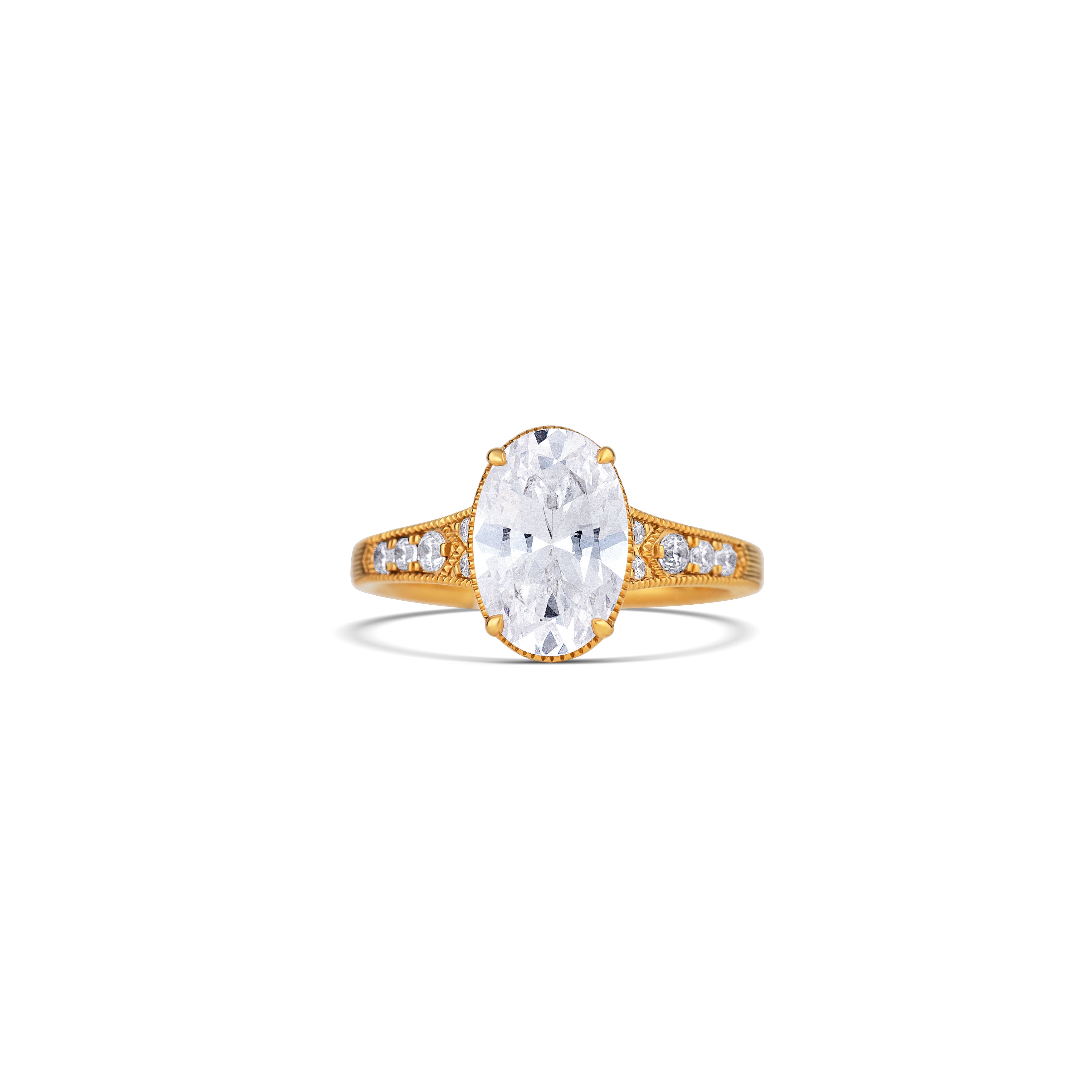 14K Yellow Gold Four Prong Round Diamond Milgrain Edge Engagement Ring