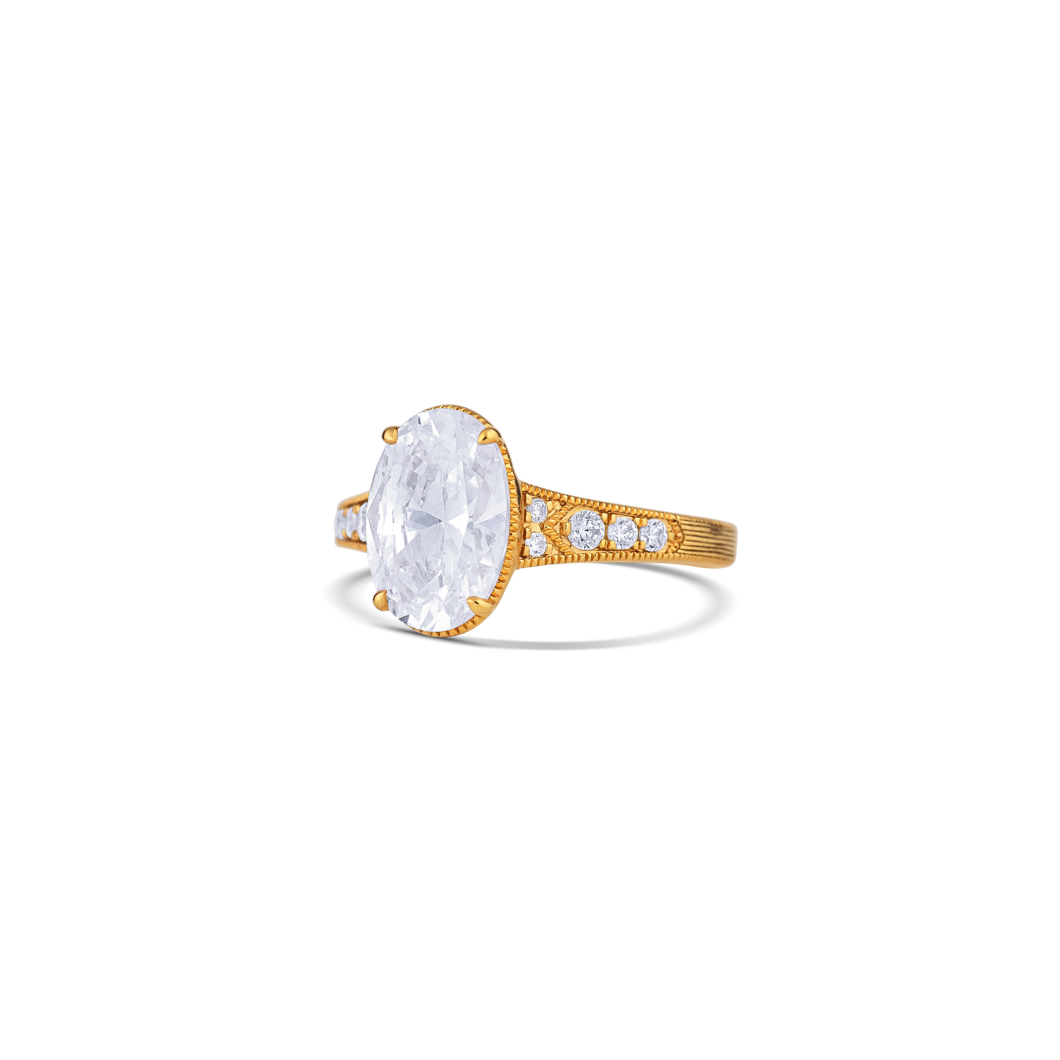 14K Yellow Gold Four Prong Round Diamond Milgrain Edge Engagement Ring