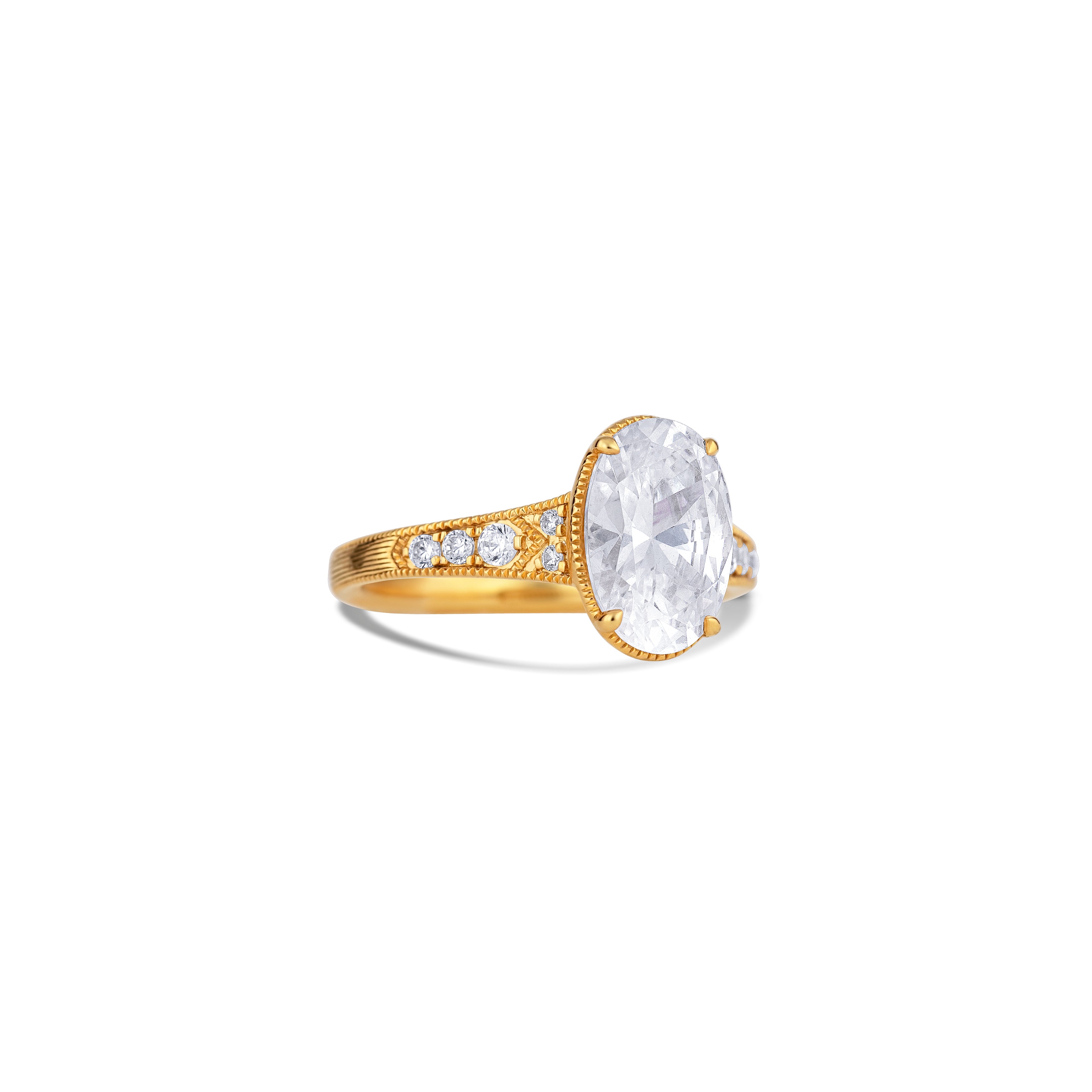 14K Yellow Gold Four Prong Round Diamond Milgrain Edge Engagement Ring