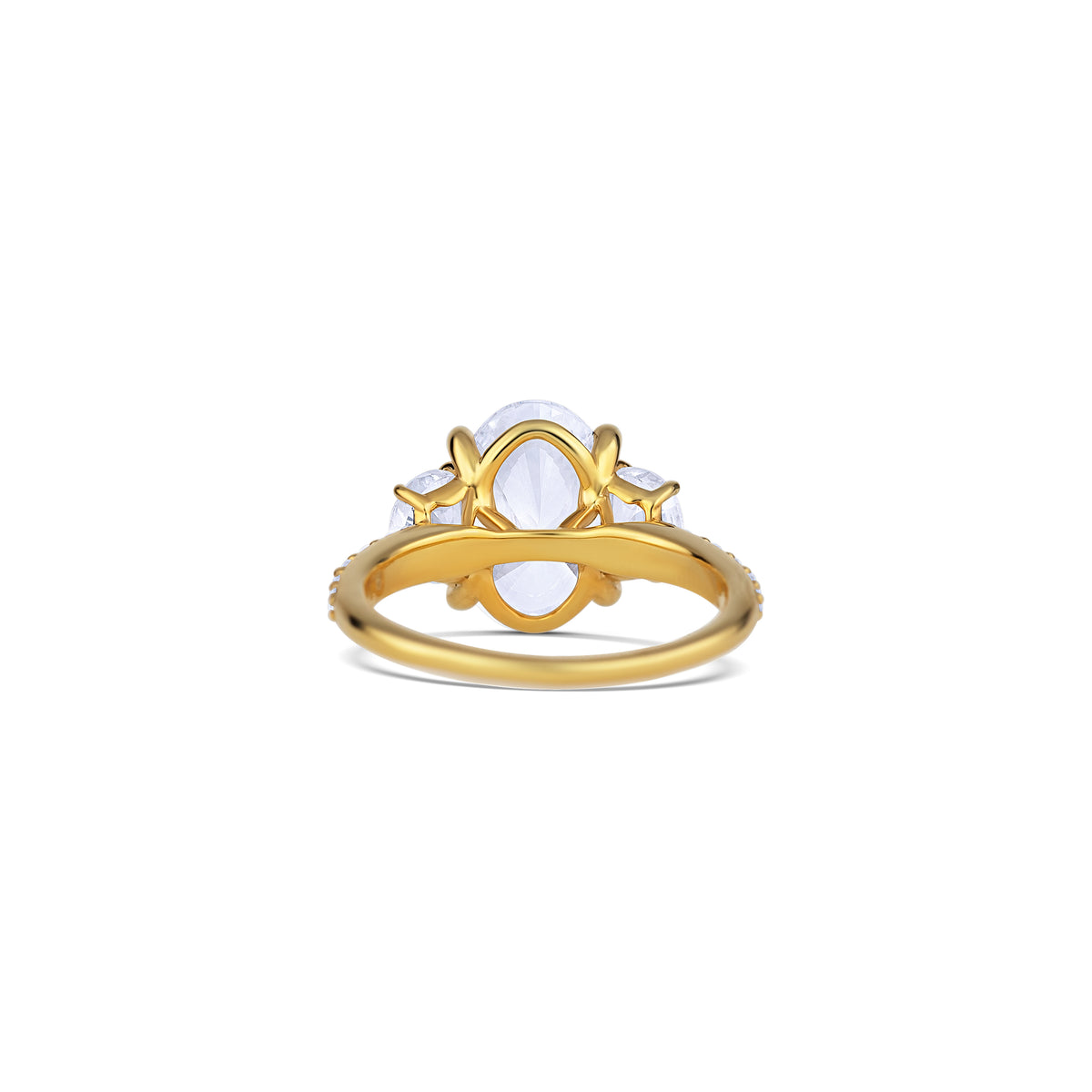 14K Yellow Gold Four Prong Three Stone Pavé Diamond Engagement Ring