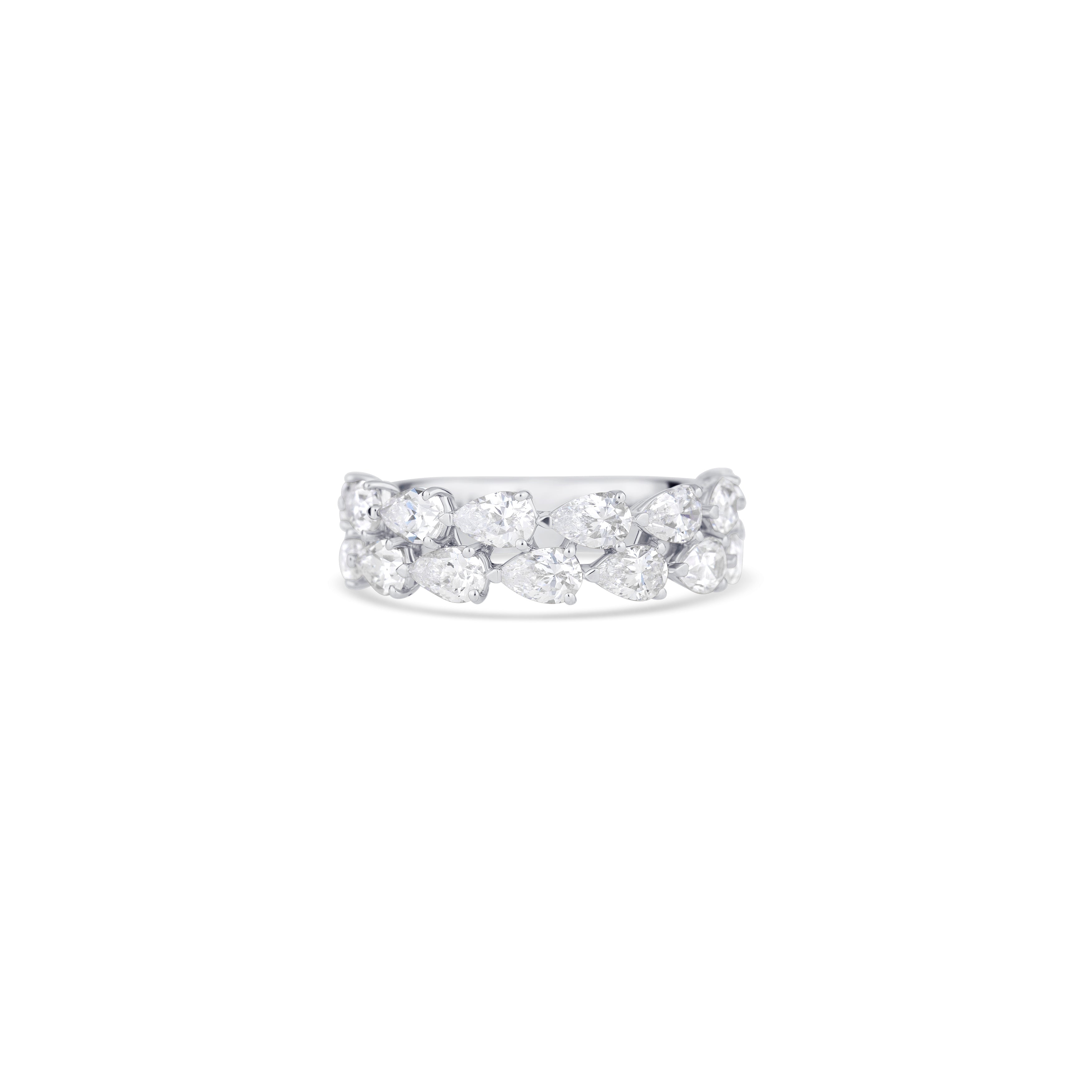 14K White Gold Double Row Pear Diamond Band