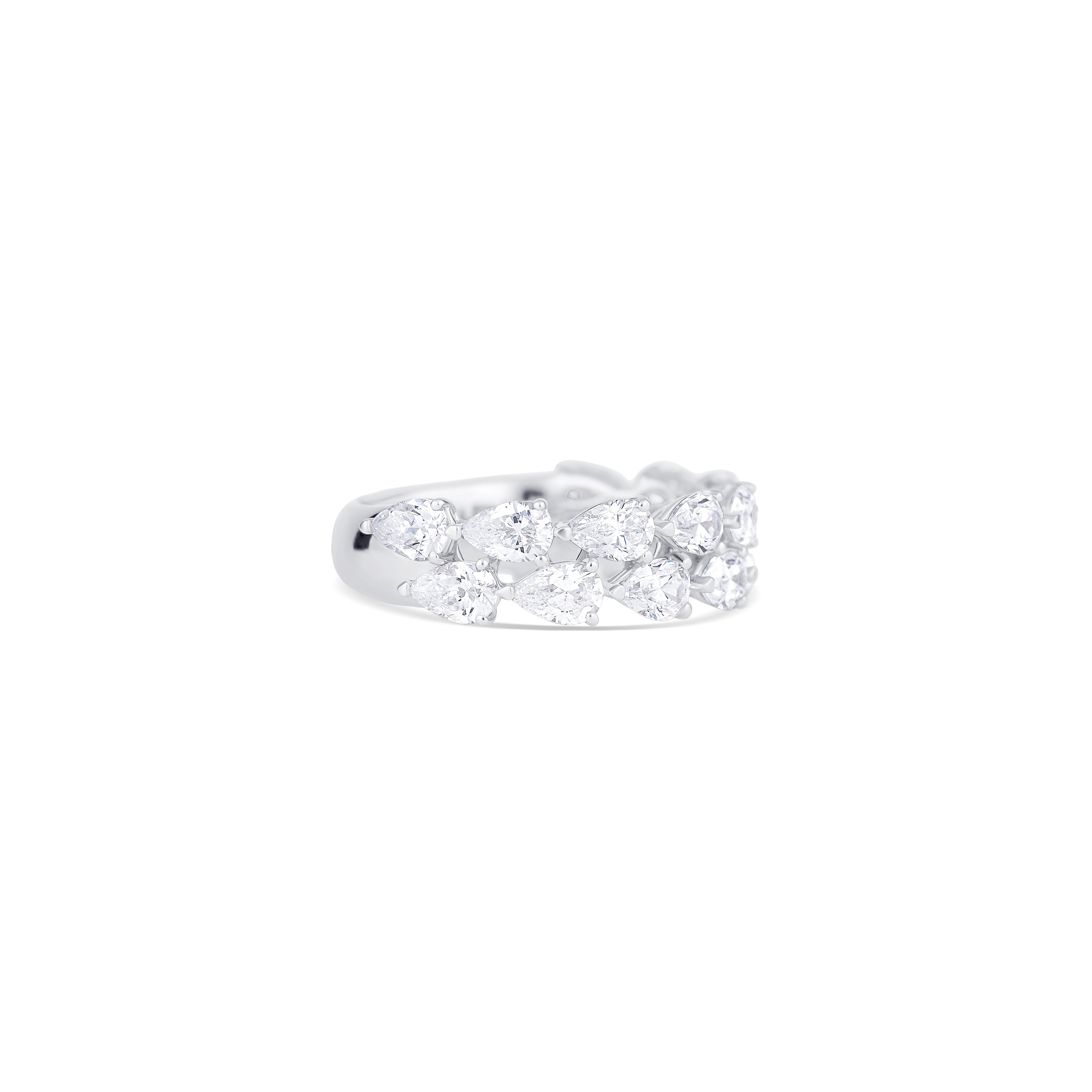 14K White Gold Double Row Pear Diamond Band