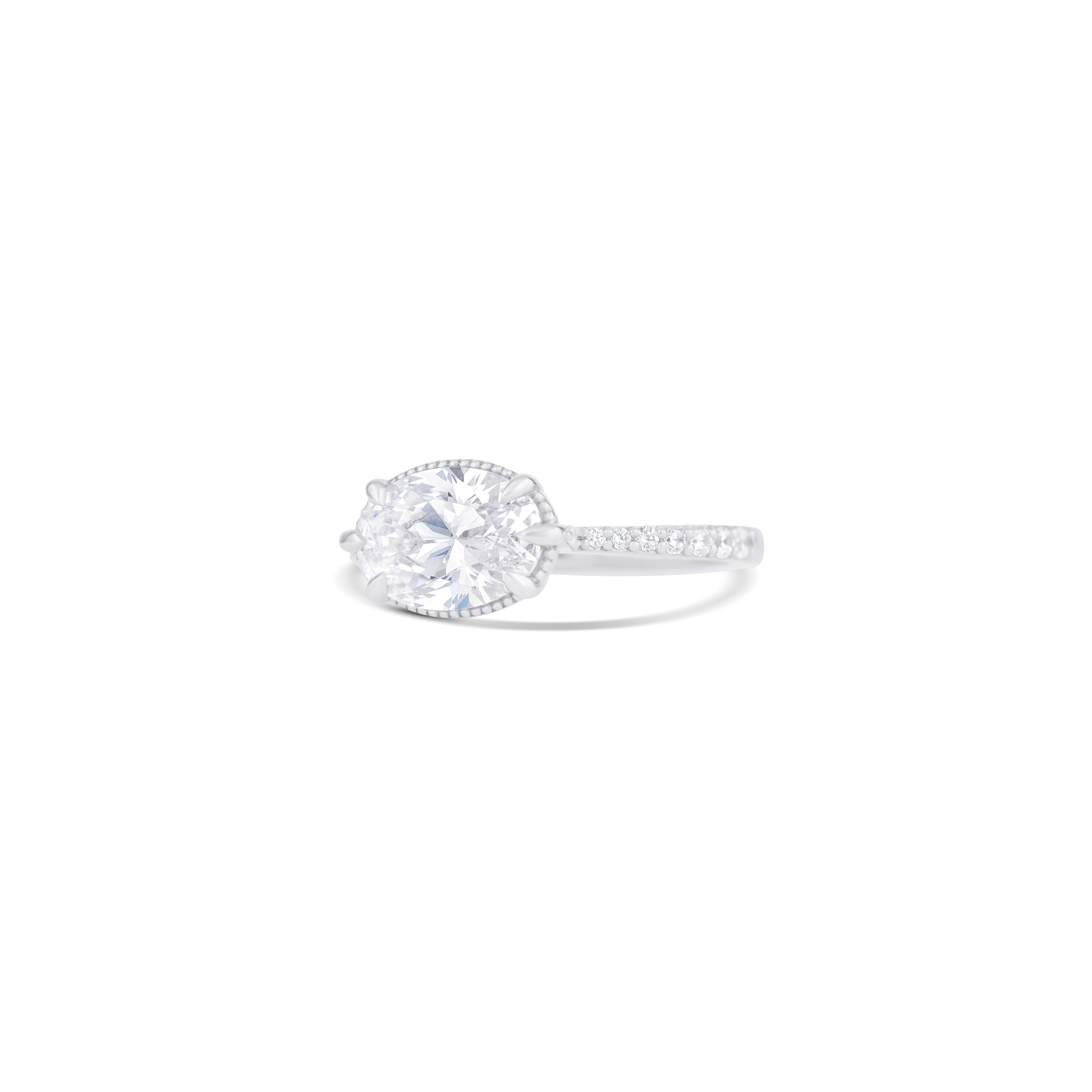 14K White Gold East-West Round Diamond Pavé Side Engagement Ring
