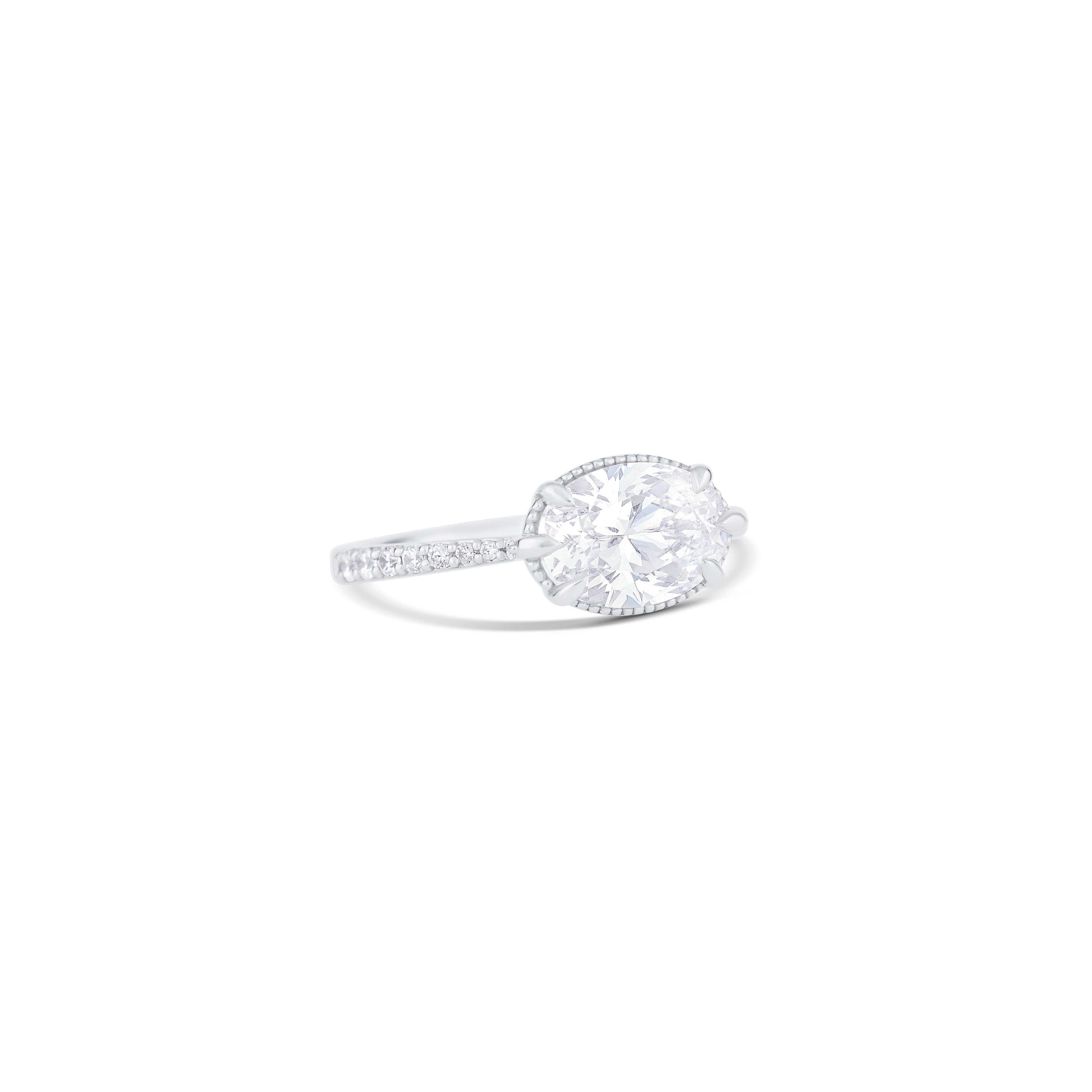 14K White Gold East-West Round Diamond Pavé Side Engagement Ring