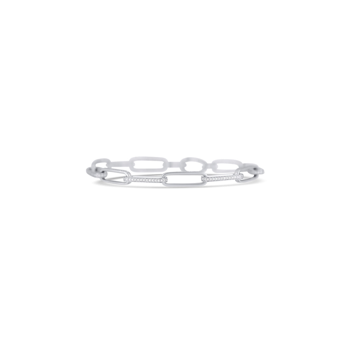 14k White Gold Diamond Pavé Paperclip Link Alternating Bracelet