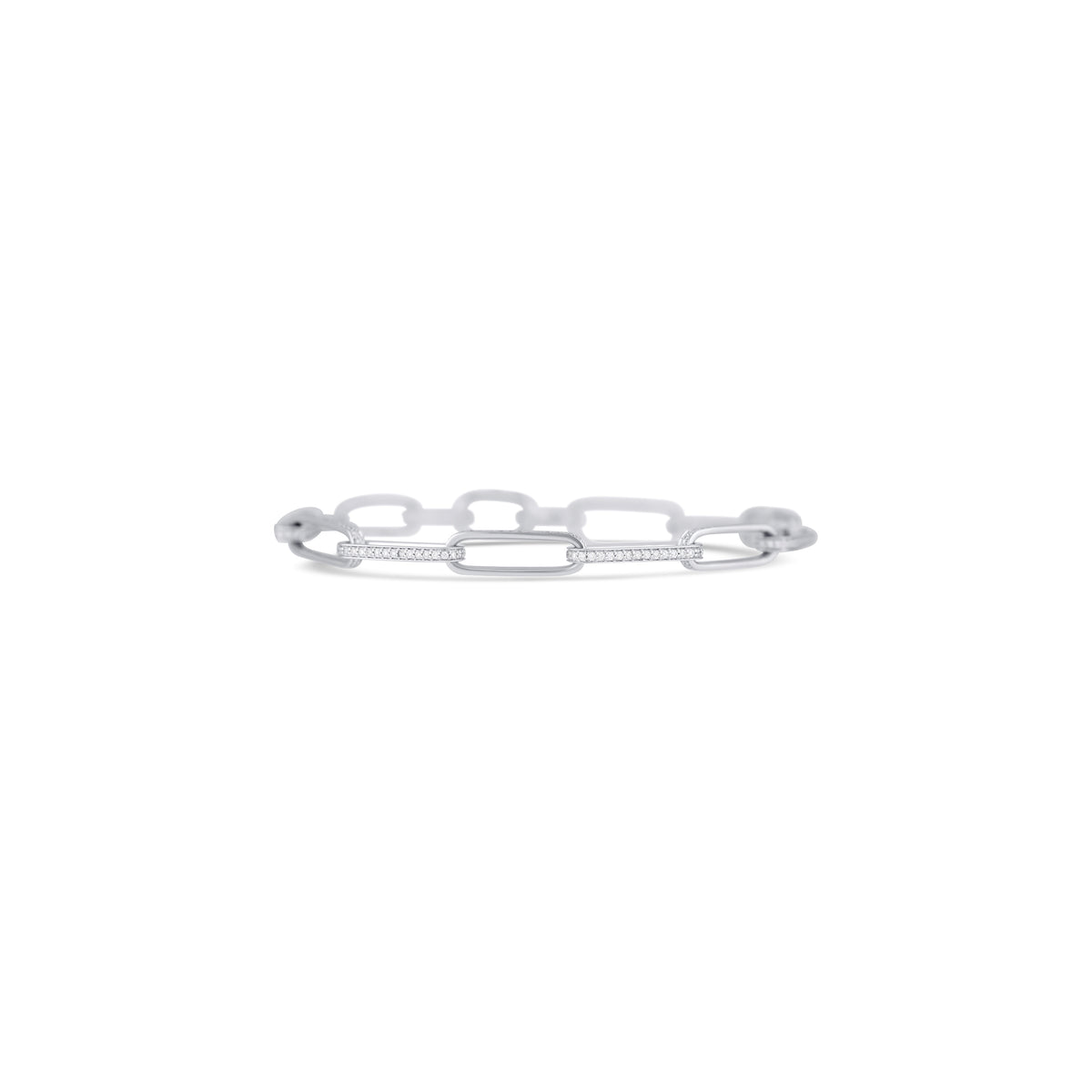 14k White Gold Diamond Pavé Paperclip Link Alternating Bracelet